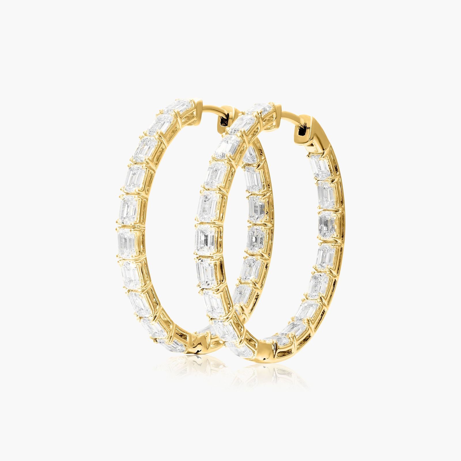 Inside Out 5 CTW Emerald Cut Lab-Grown Diamond Hoop Earrings In 14K Yellow Gold