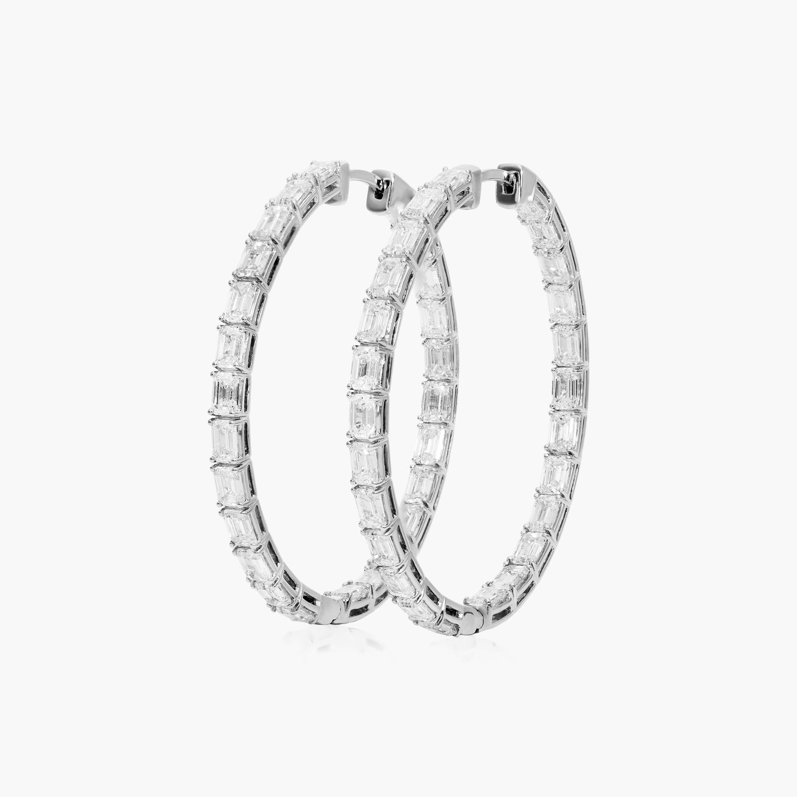 Inside Out 7 CTW Emerald Cut Lab-Grown Diamond Hoop Earrings In 14K White Gold