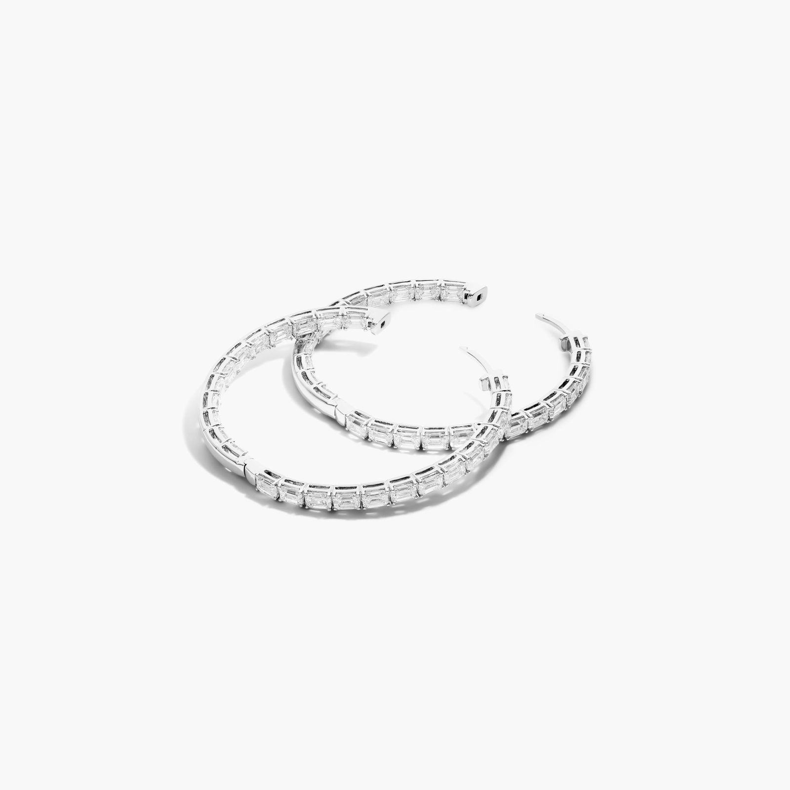Inside Out 7 CTW Emerald Cut Lab-Grown Diamond Hoop Earrings In 14K White Gold