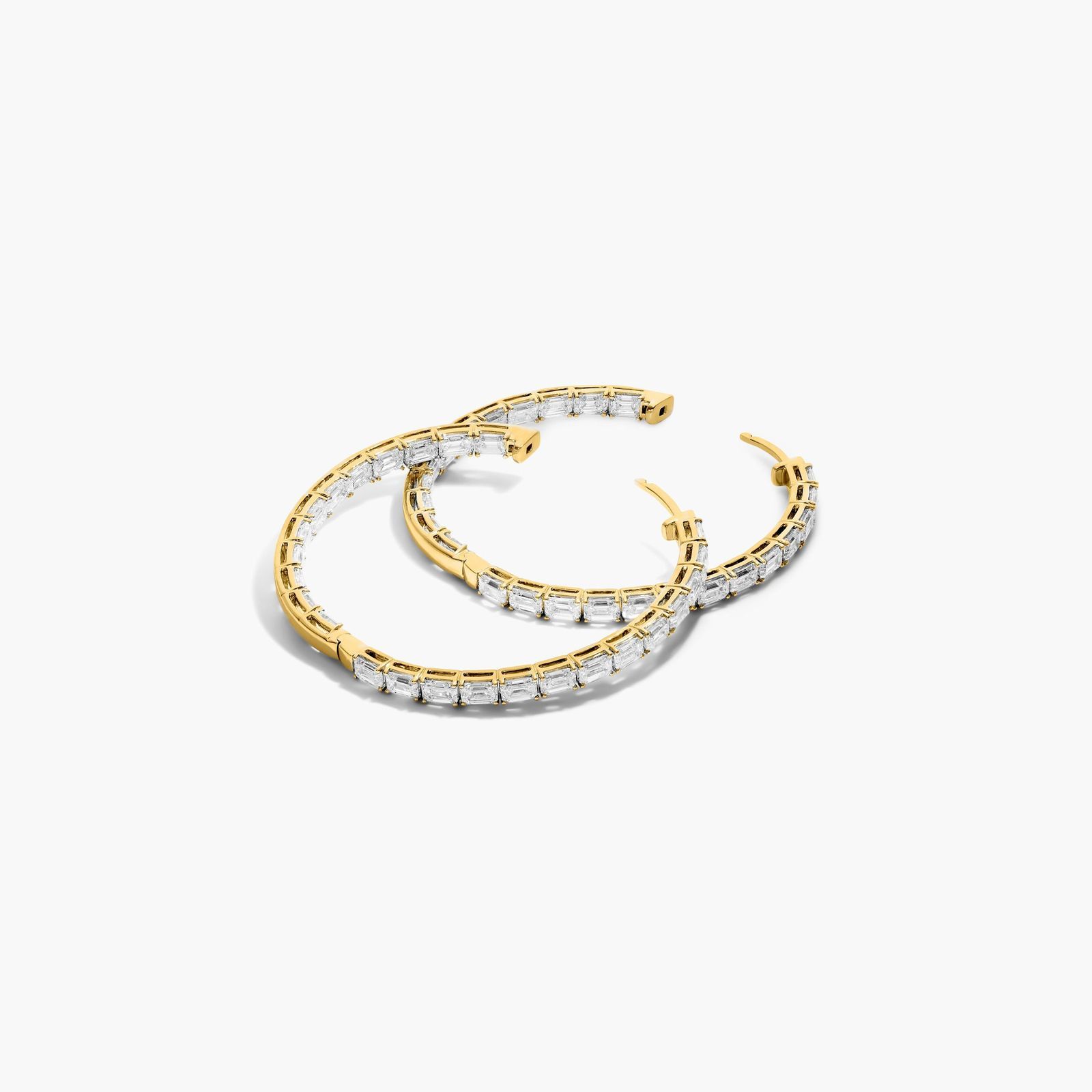Inside Out 7 CTW Emerald Cut Lab-Grown Diamond Hoop Earrings In 14K Yellow Gold