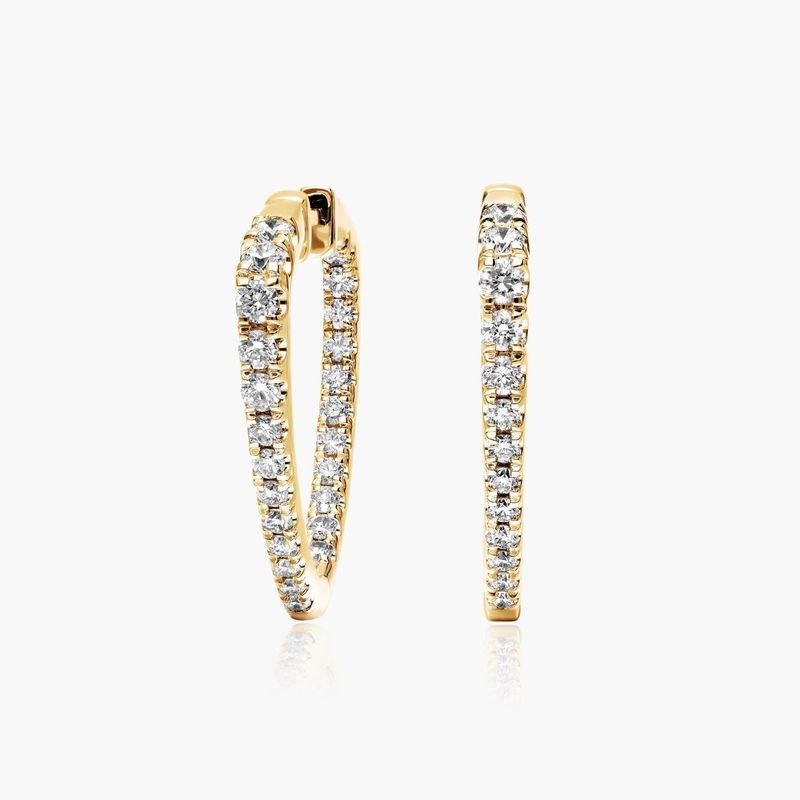 Inside Out Triangle 1 CTW Diamond Hoop Earrings In 14K Yellow Gold