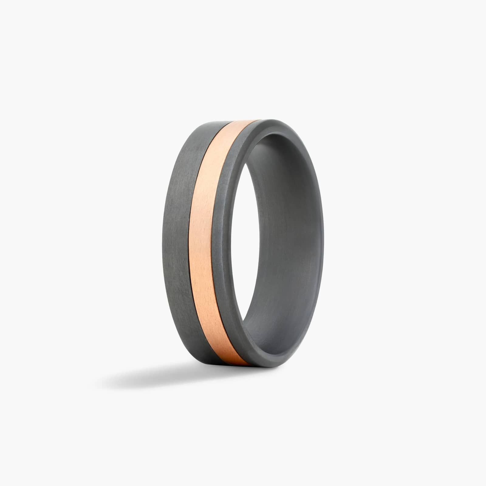 Asymmetrical Stripe Satin Finish Men's Wedding Band In 14K Rose Gold And Tantalum (7.00mm)