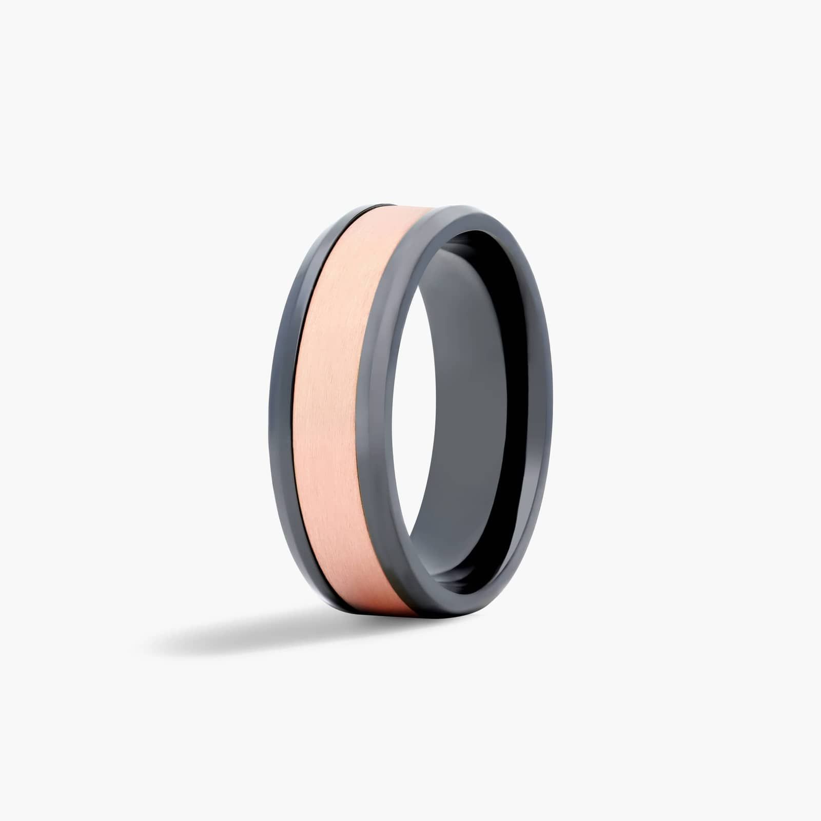 Satin Center Men's Wedding Band In 14K Rose Gold and Black Titanium (7.00mm)