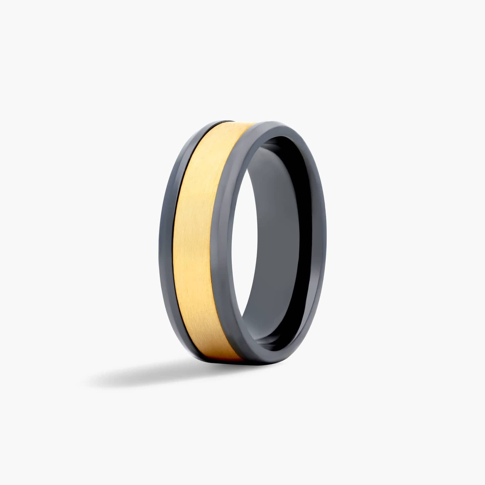 Satin Center Men's Wedding Band In 14K Yellow Gold and Black Titanium (7.00mm)