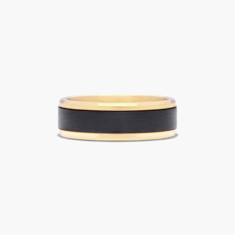 Black Titanium Satin Center Men's Wedding Band In 14K Yellow Gold (7.00mm)
