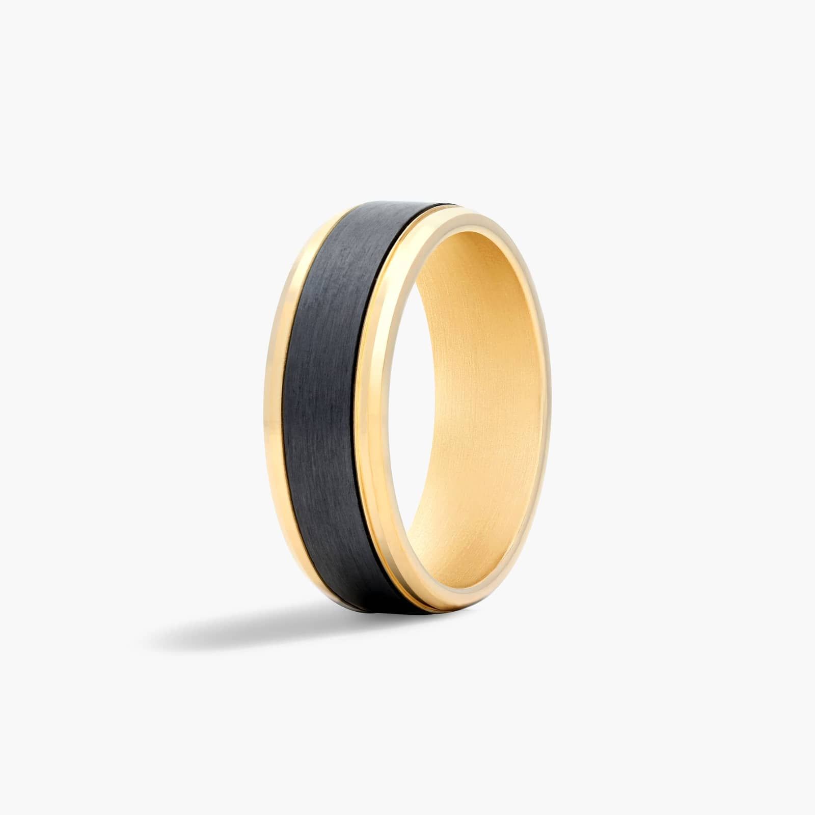 Black Titanium Satin Center Men's Wedding Band In 14K Yellow Gold (7.00mm)