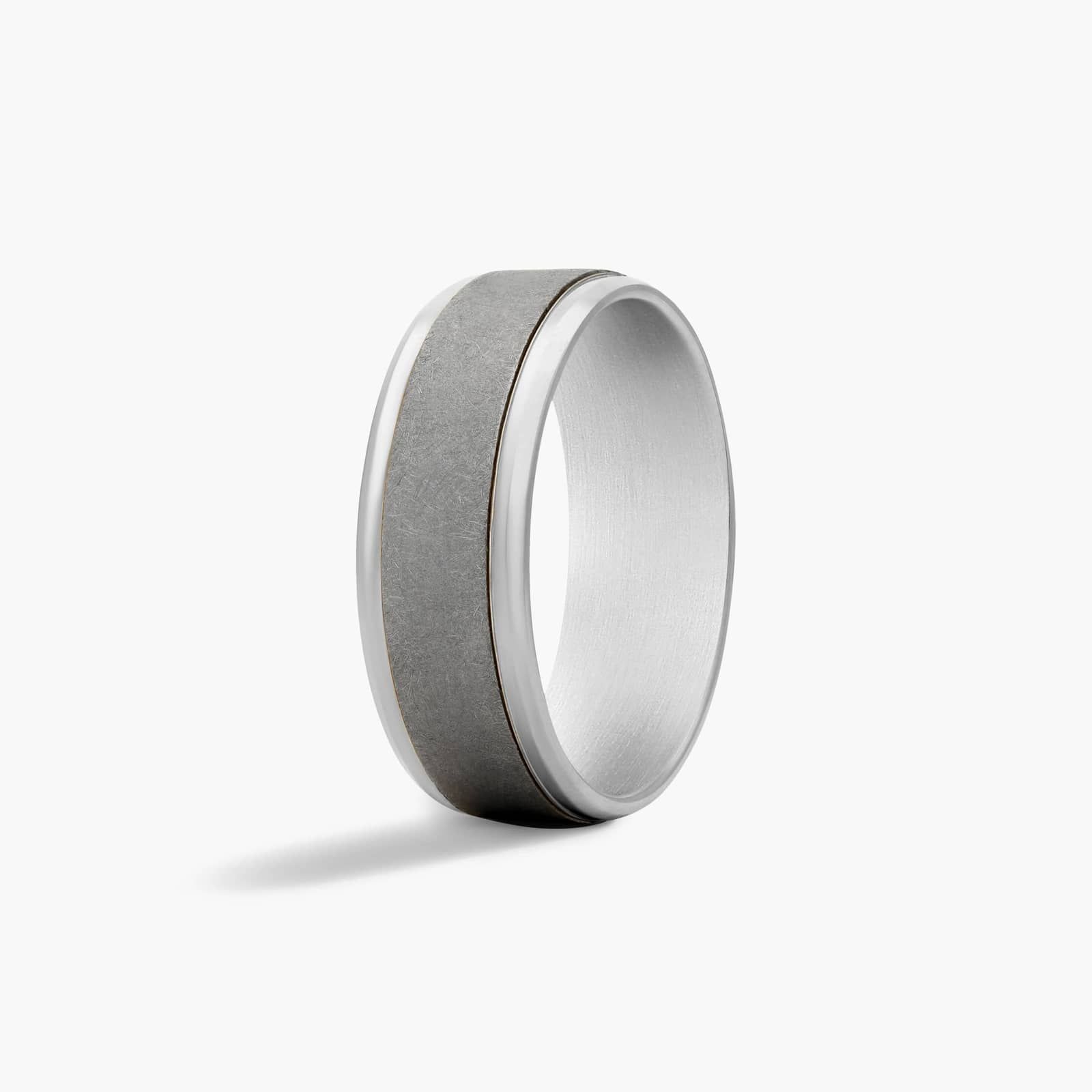 Grey Tantalum Swirl Center Men's Wedding Band In 14K White Gold (8.00mm)