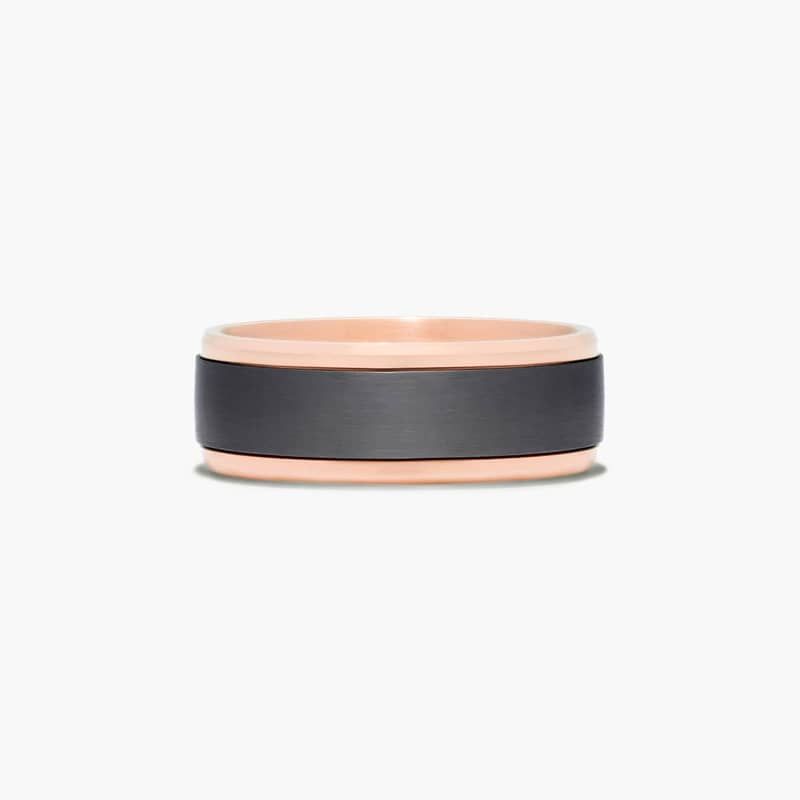 Satin Center Men's Wedding Band In 14K Rose Gold and Black Titanium (8.00mm)