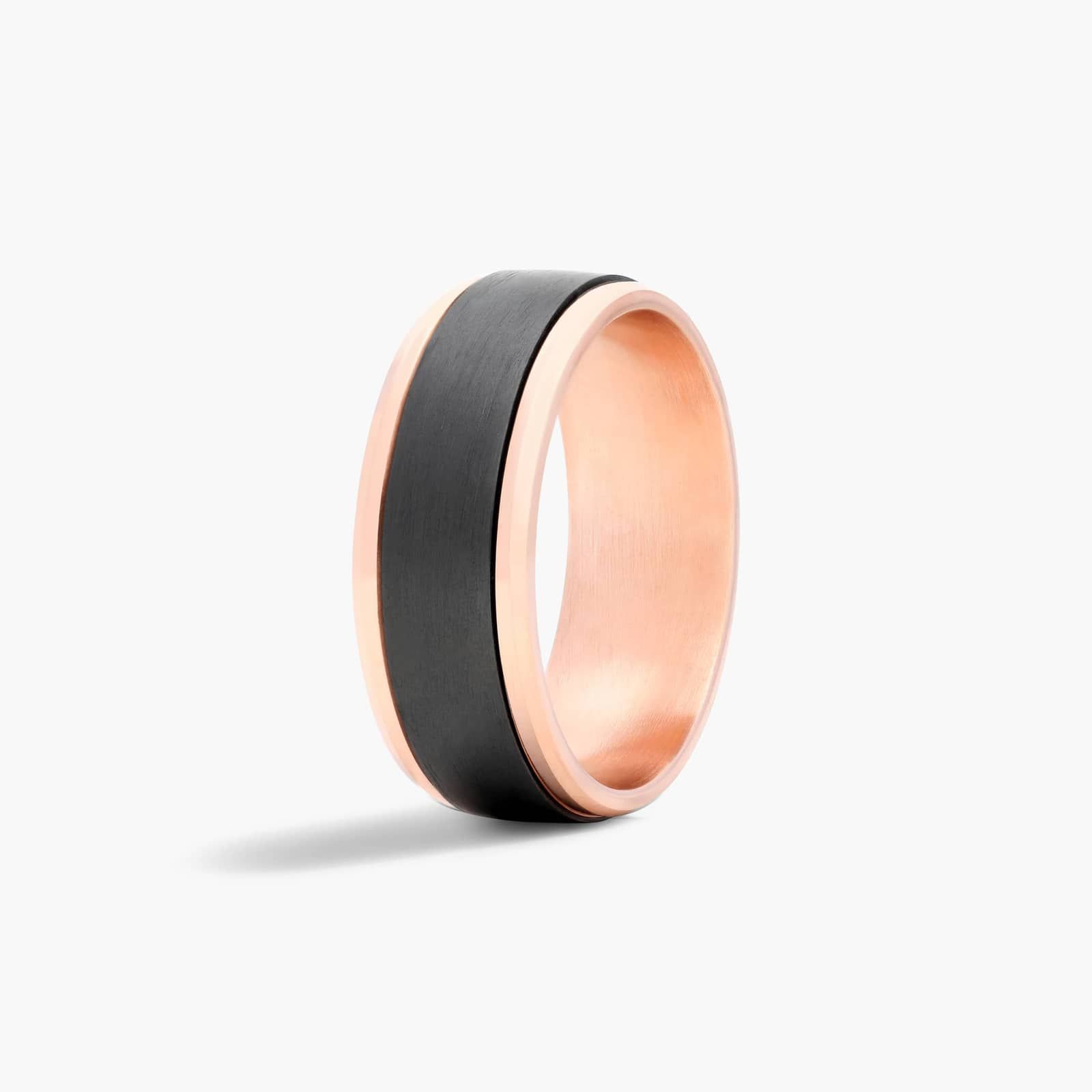 Satin Center Men's Wedding Band In 14K Rose Gold and Black Titanium (8.00mm)