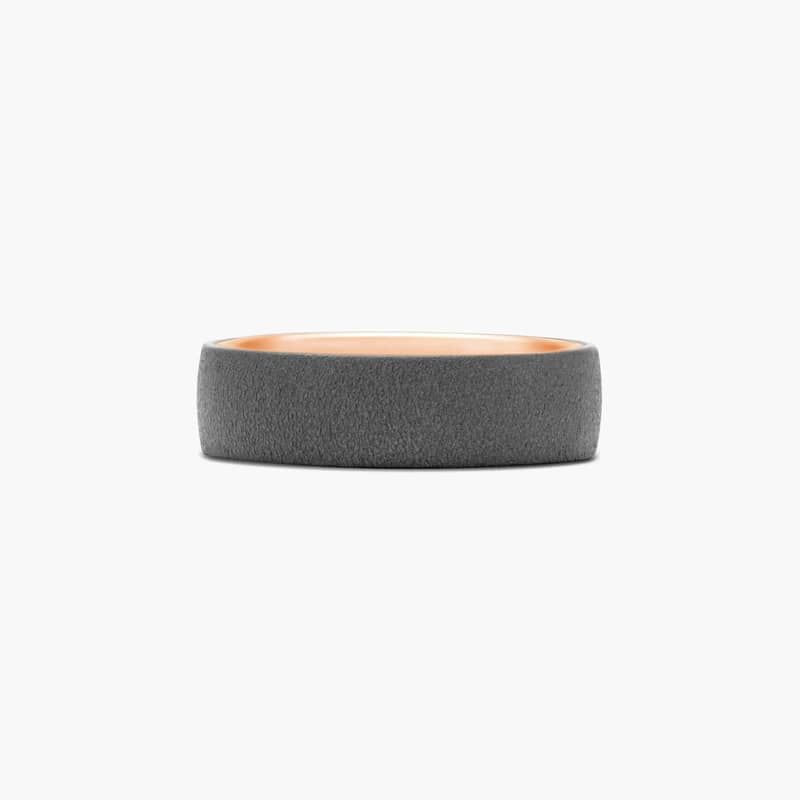 Wire Brushed Finish Men's Wedding Band With 14K Rose Gold Inside In Blackened Tantalum (6.50mm)