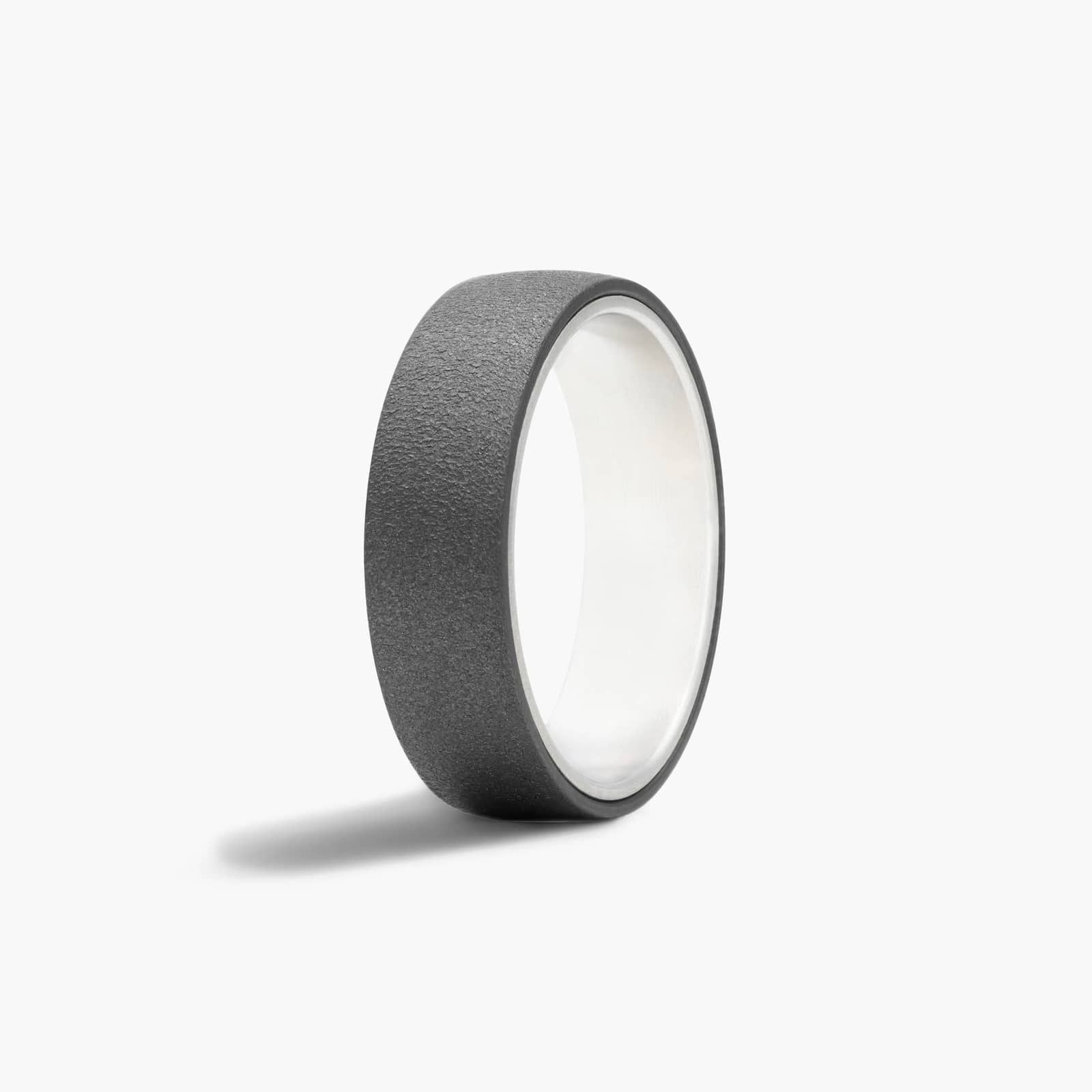 Wire Brushed Finish Men's Wedding Band With 14K White Gold Inside In Blackened Tantalum (6.50mm)