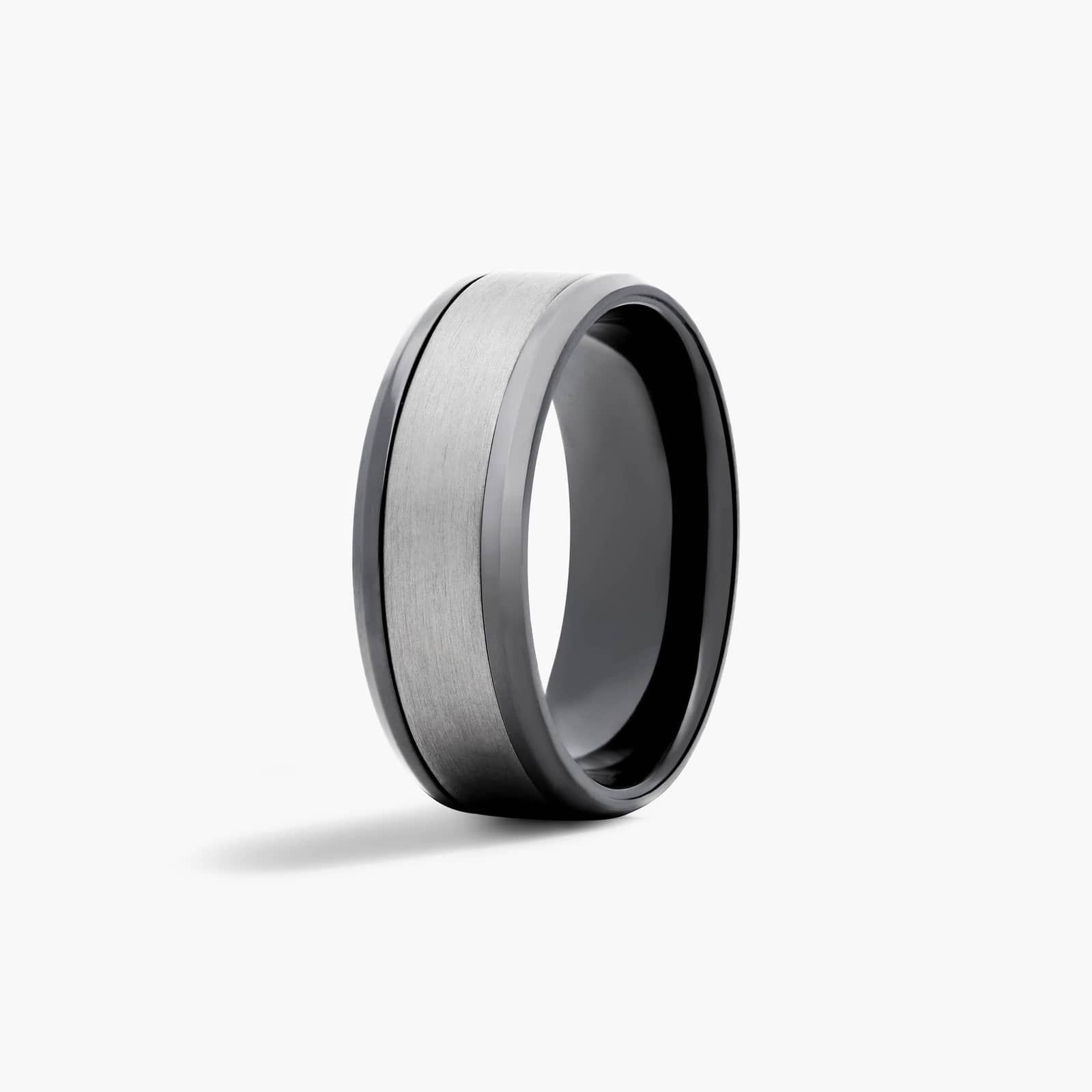 Comfort Fit Two-Tone Tantalum Center Satin Finish Men's Wedding Band In Black Titanium (8.00mm)