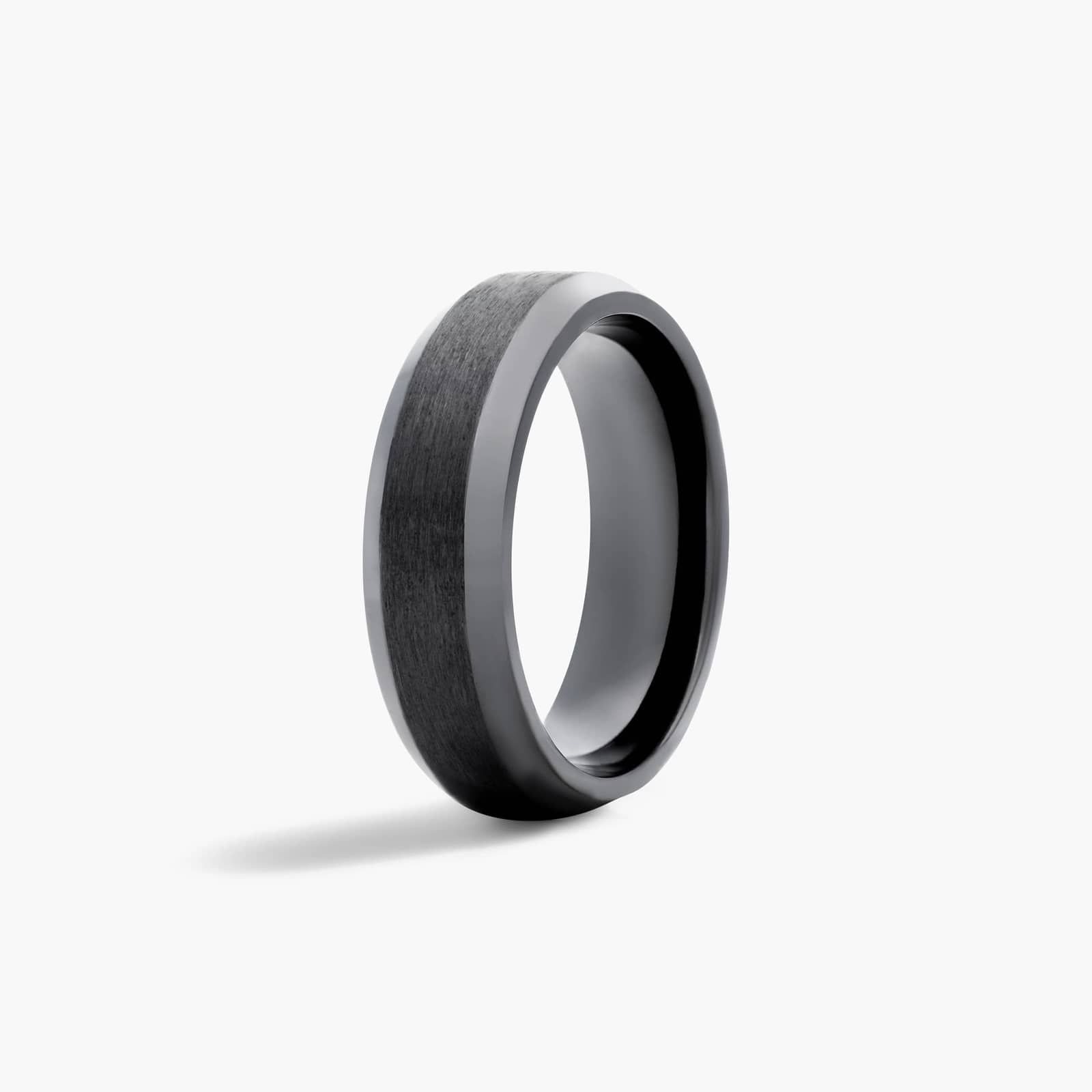 Comfort Fit Satin Finish Center Beveled Edge Men's Wedding Band In Black Titanium (7.00mm)