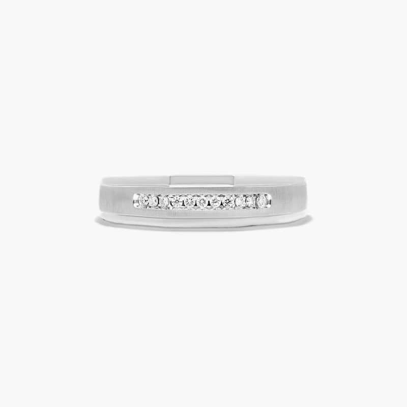 Channel Set Geometric Men's Diamond Wedding Band In 14K White Gold (6.50mm)