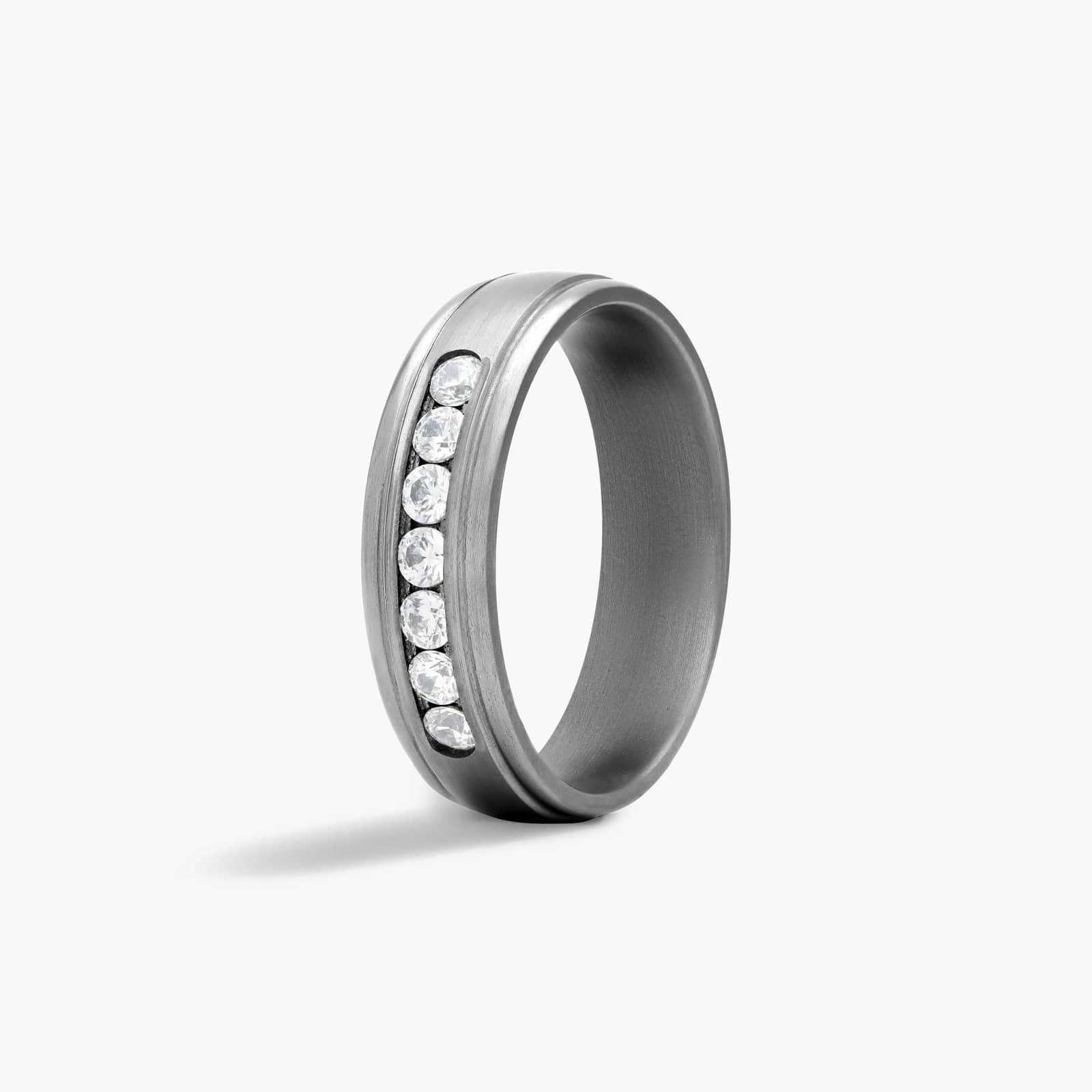 Comfort Fit Channel Set Men's Diamond Wedding Band In Tantalum (6.00mm)