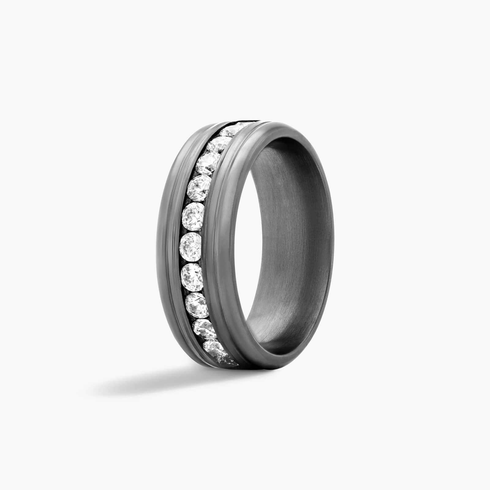Comfort Fit Channel Set Men's Diamond Wedding Band In Tantalum (8.00mm)
