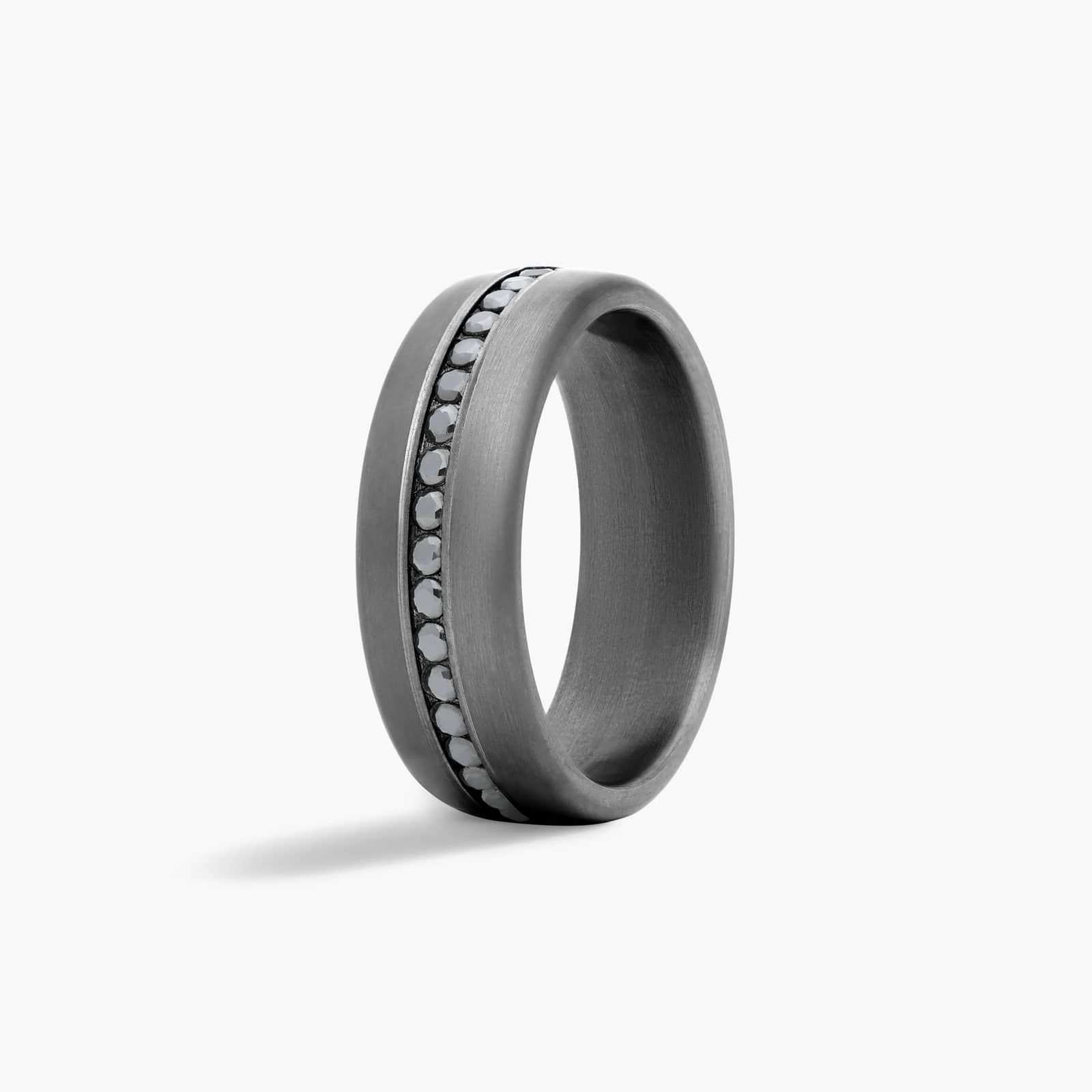 Comfort Fit Channel Set Satin Finish Men's Black Diamond Wedding Band In Tantalum (7.50mm)