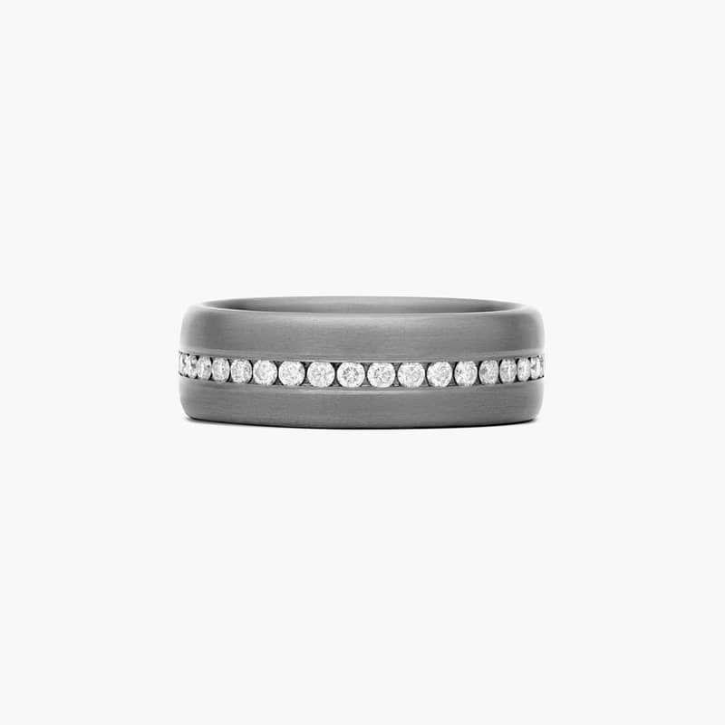 Comfort Fit Channel Set Satin Finish Men's Diamond Wedding Band In Tantalum (7.50mm)