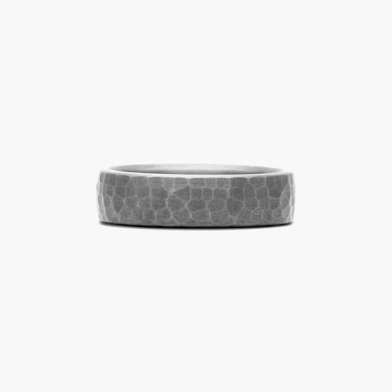 Grey Comfort Fit Hammered Finish Men's Wedding Band In Tantalum (6.50mm)