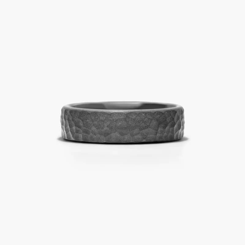 Comfort Fit Hammered Finish Men's Wedding Band In Black Titanium (6.50mm)