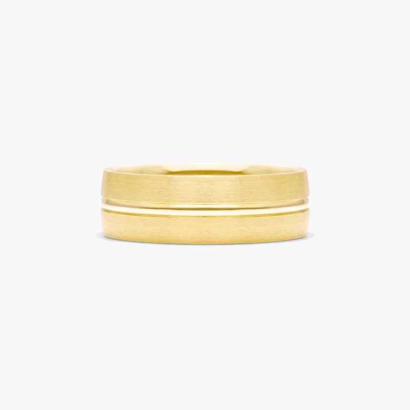 Center Groove Satin Finish Men's Wedding Band In 14K Yellow Gold (7.00mm)