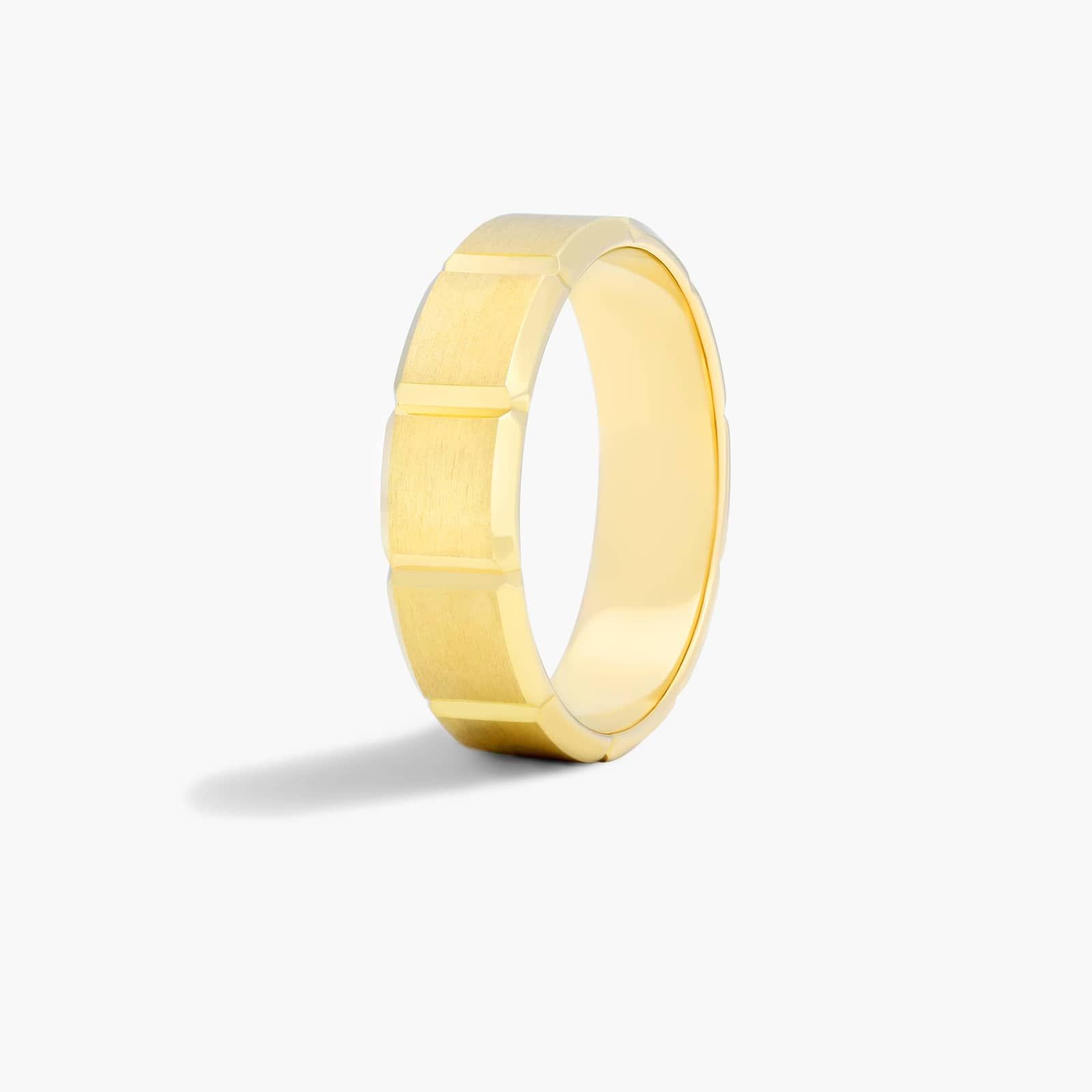 Block Pattern Satin Finish Men's Wedding Band In 14K Yellow Gold (6.00mm)
