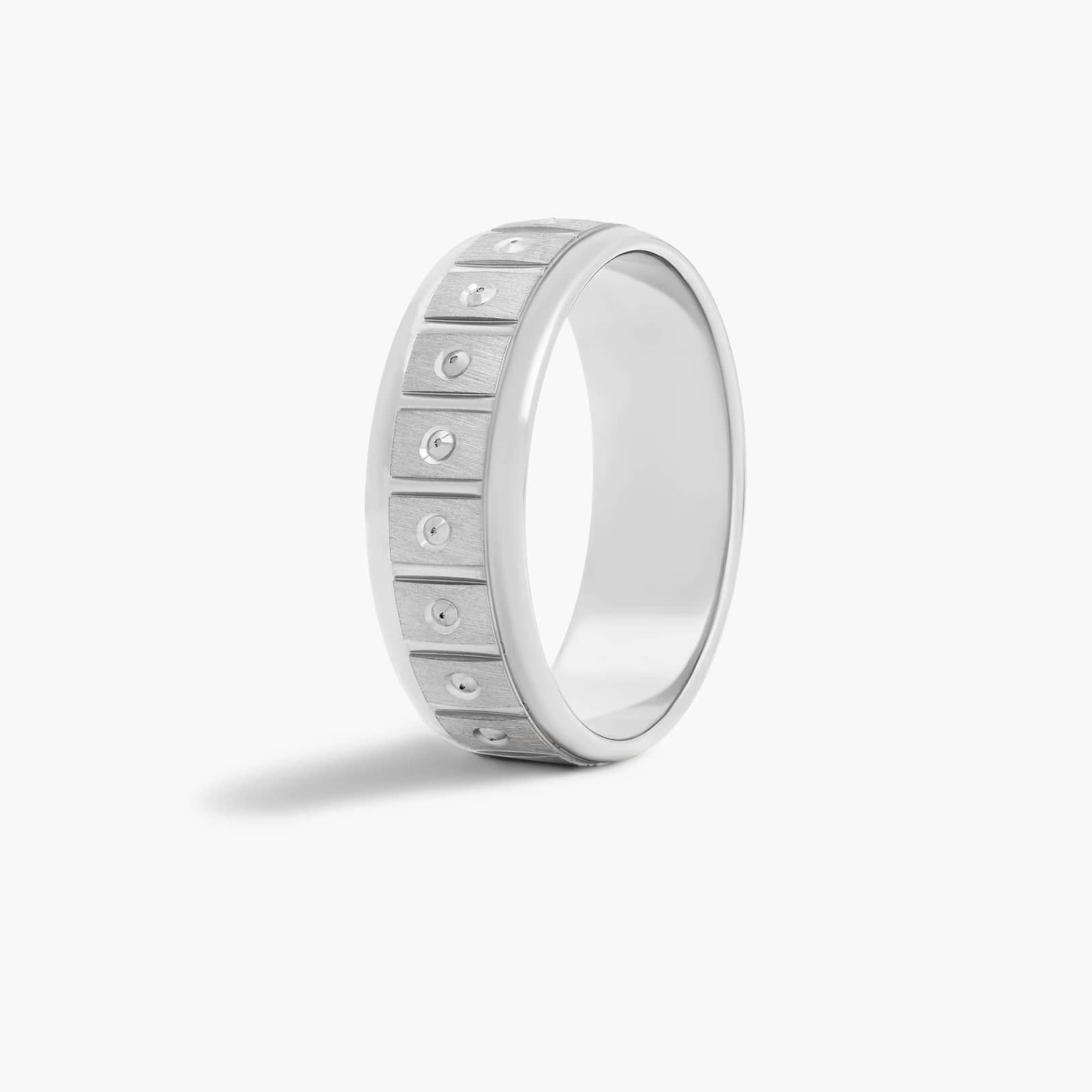 Faceted Block Satin Finish Men's Wedding Band In 14K White Gold (7.00mm)