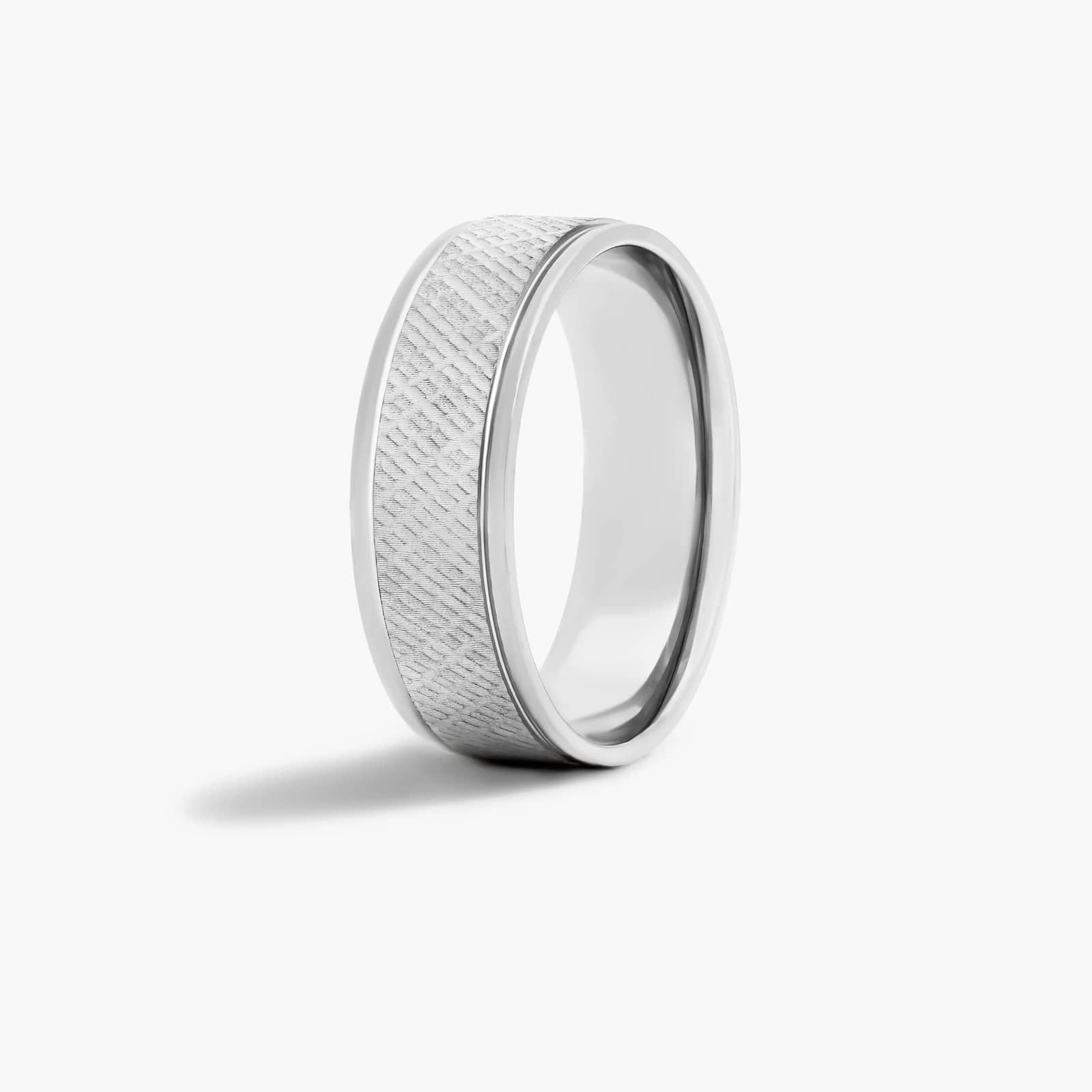 Cross Hatch Design Men's Wedding Band In 18K White Gold (7.00mm)