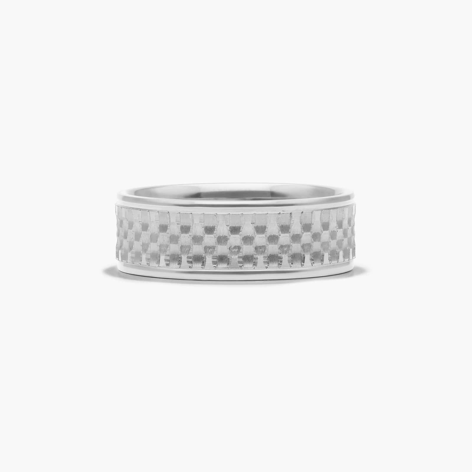 Checker Design Men's Wedding Band In 18K White Gold (7.00mm)