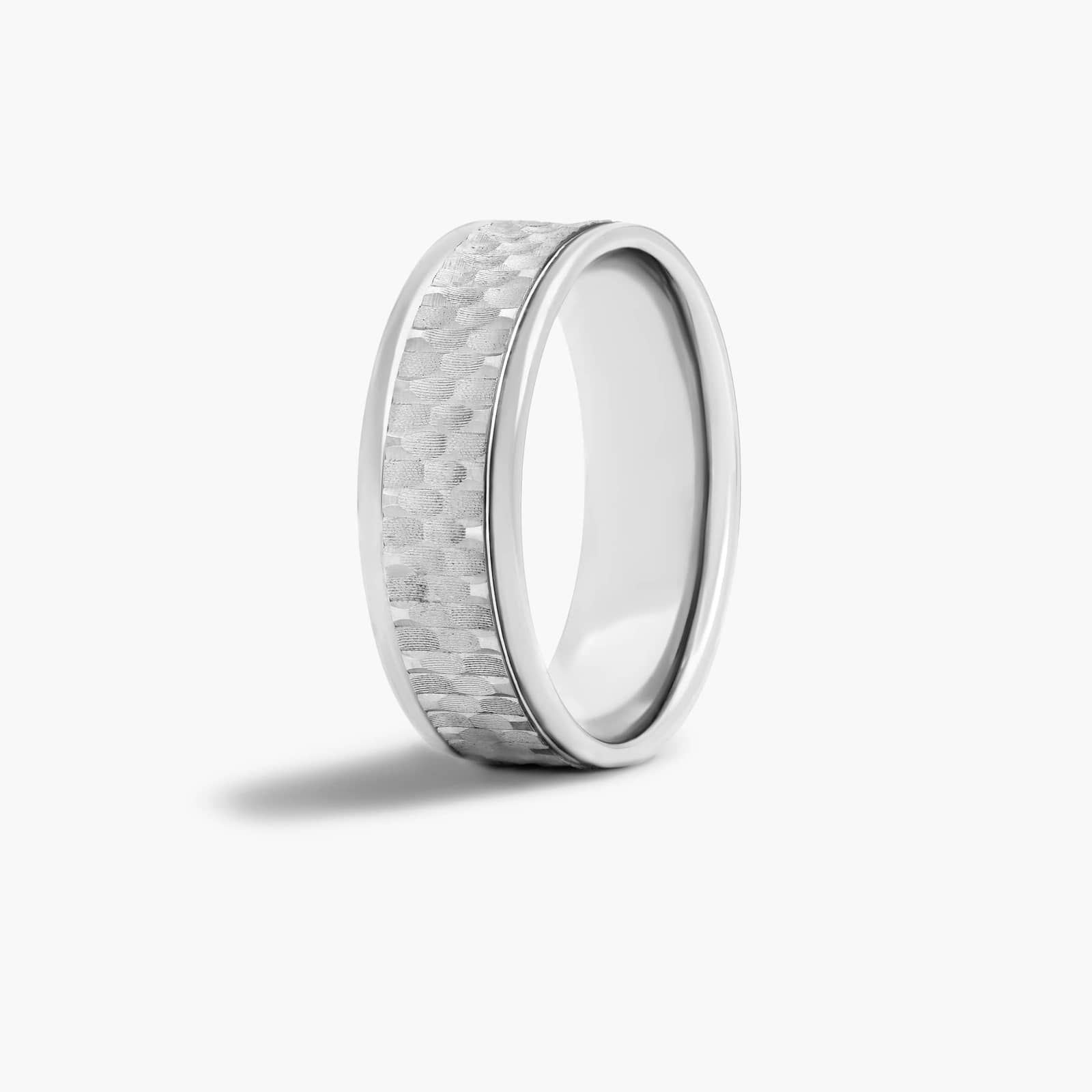 Checker Design Men's Wedding Band In 18K White Gold (7.00mm)
