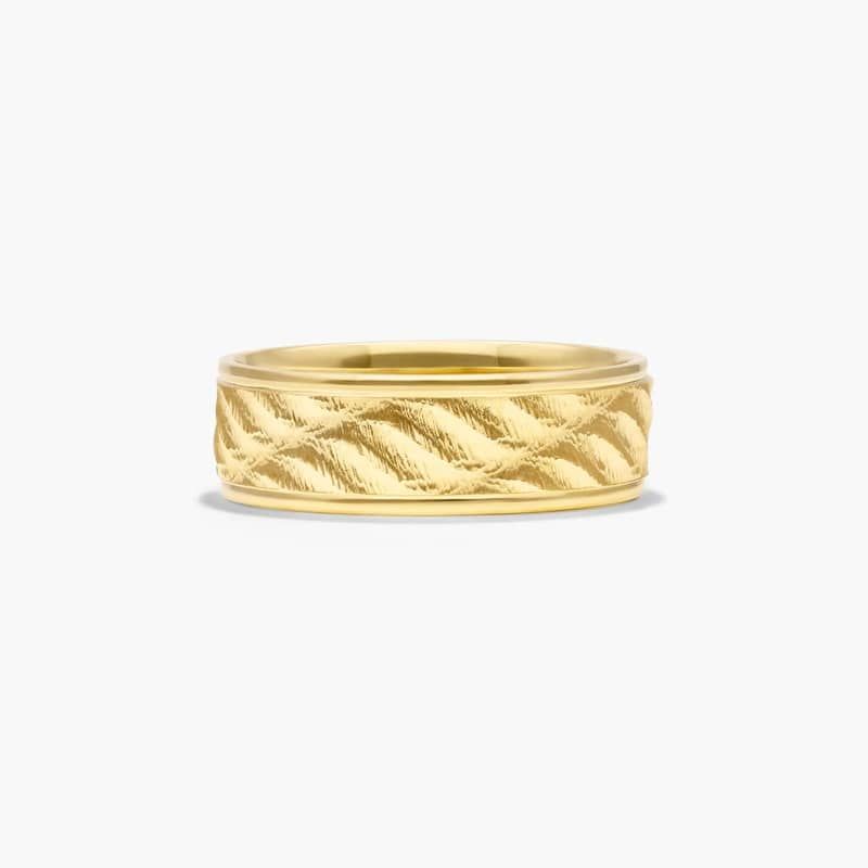 Wave Design Men's Wedding Band In 18K Yellow Gold (7.00mm)
