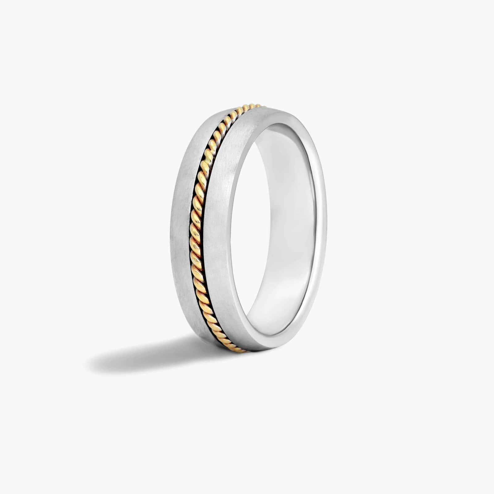 Cable Insert Satin Finish Men's Wedding Band In 14K White And Yellow Gold (6.00mm)