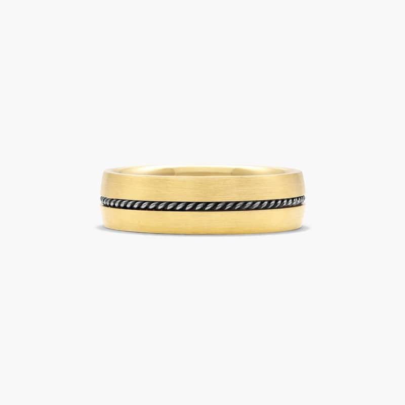 Cable Insert Satin Finish Men's Wedding Band In 14K Yellow And White Gold (6.00mm)