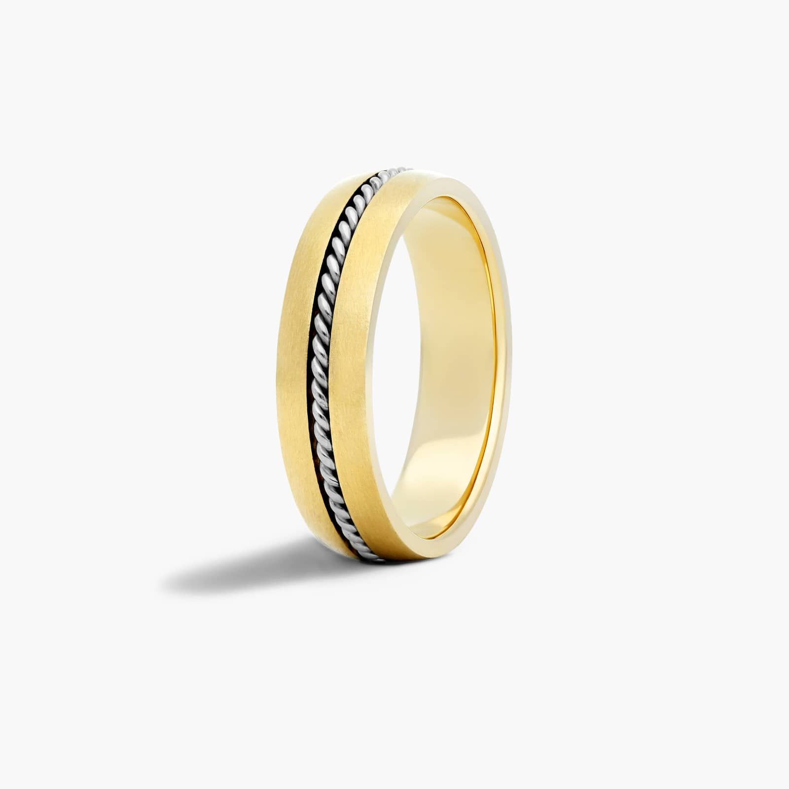 Cable Insert Satin Finish Men's Wedding Band In 14K Yellow And White Gold (6.00mm)