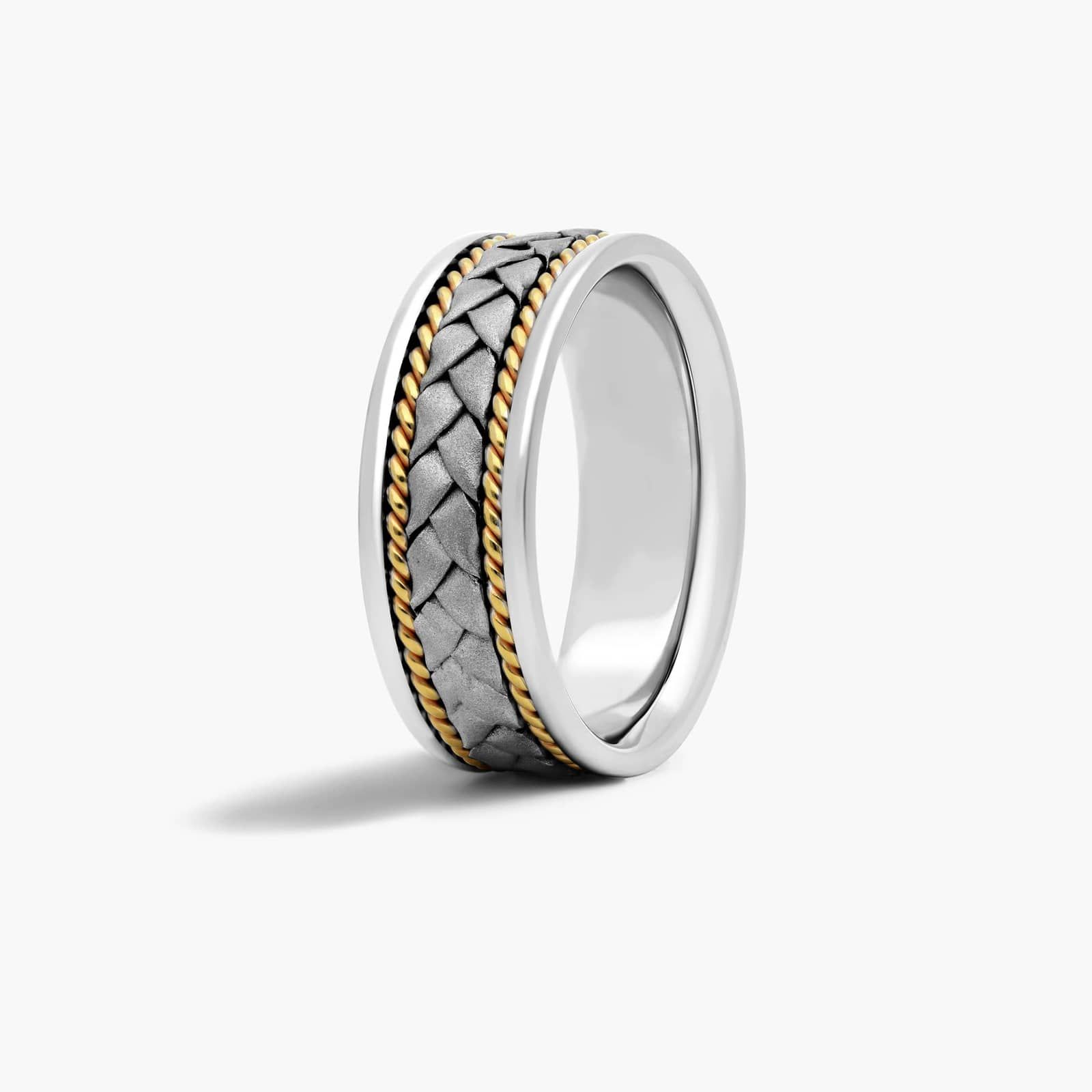 Braided Center Men's Wedding Band In 14K White And Yellow Gold (8.00mm)