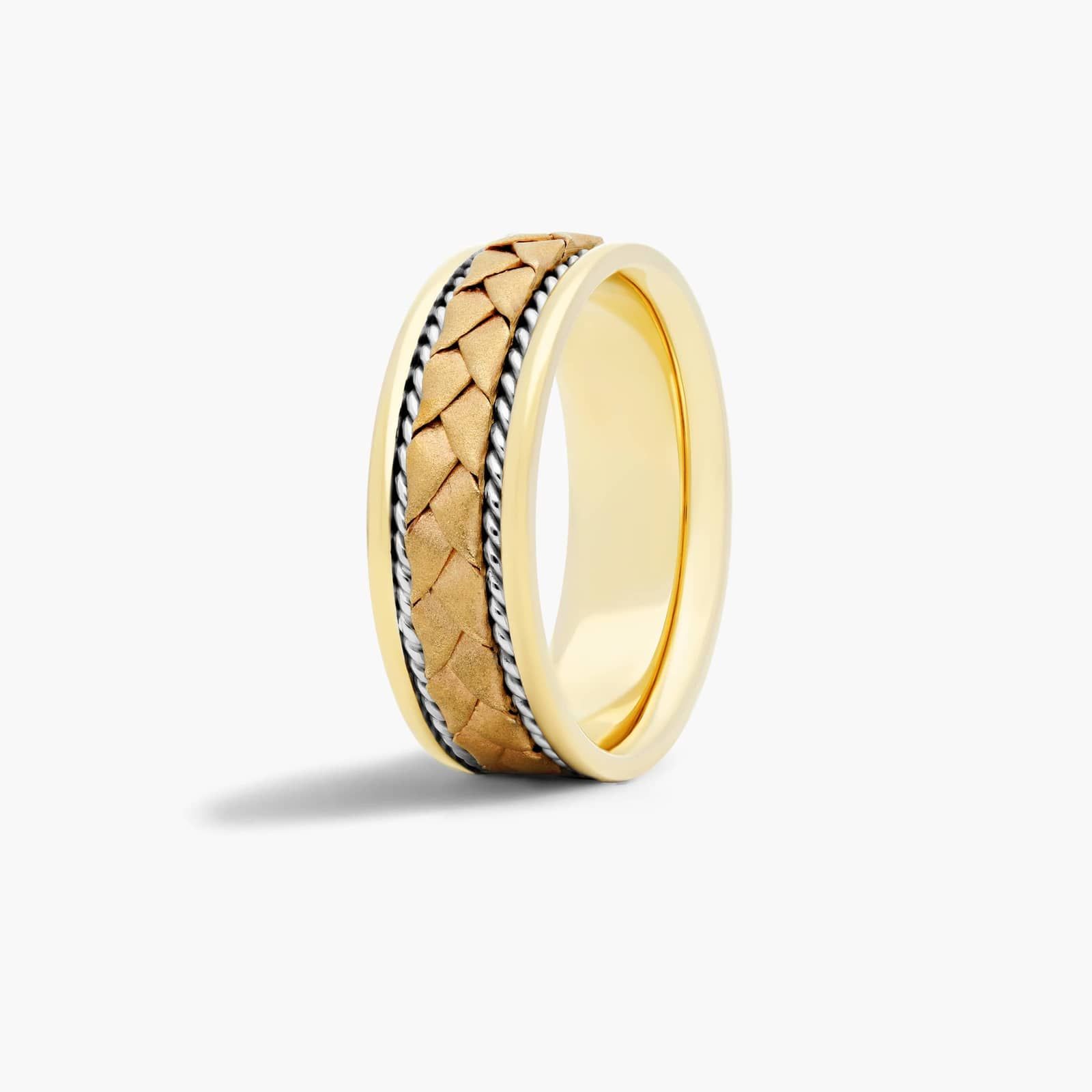 Braided Center Men's Wedding Band In 14K Yellow And White Gold (8.00mm)