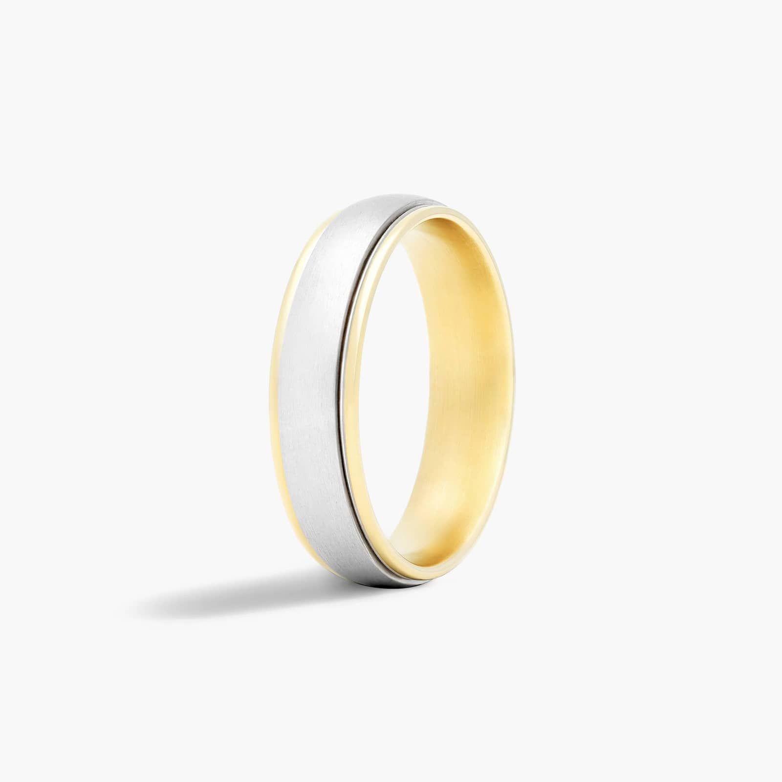 Comfort Fit Satin Center Men's Wedding Band In 14K Yellow And White Gold (6.00mm)