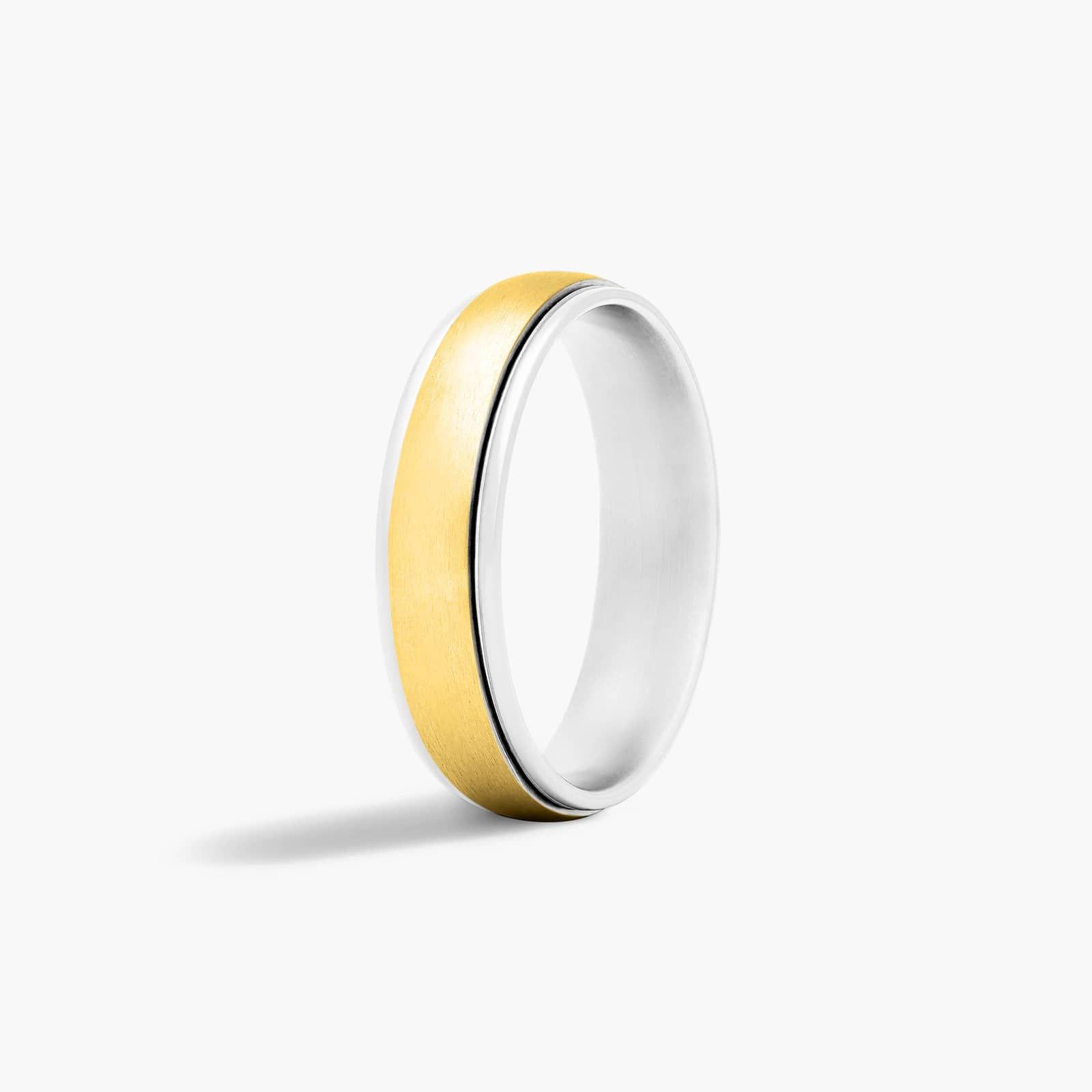 Comfort Fit Satin Center Men's Wedding Band In 14K White And Yellow Gold (6.00mm)