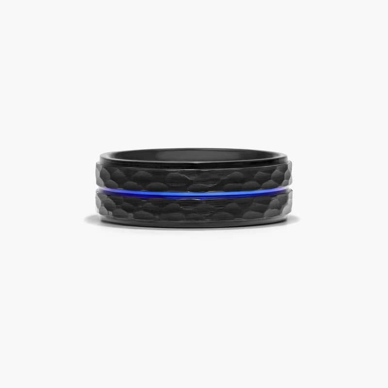 Faceted Band And Blue Stripe Men's Wedding Band In Cobalt (8.00mm)