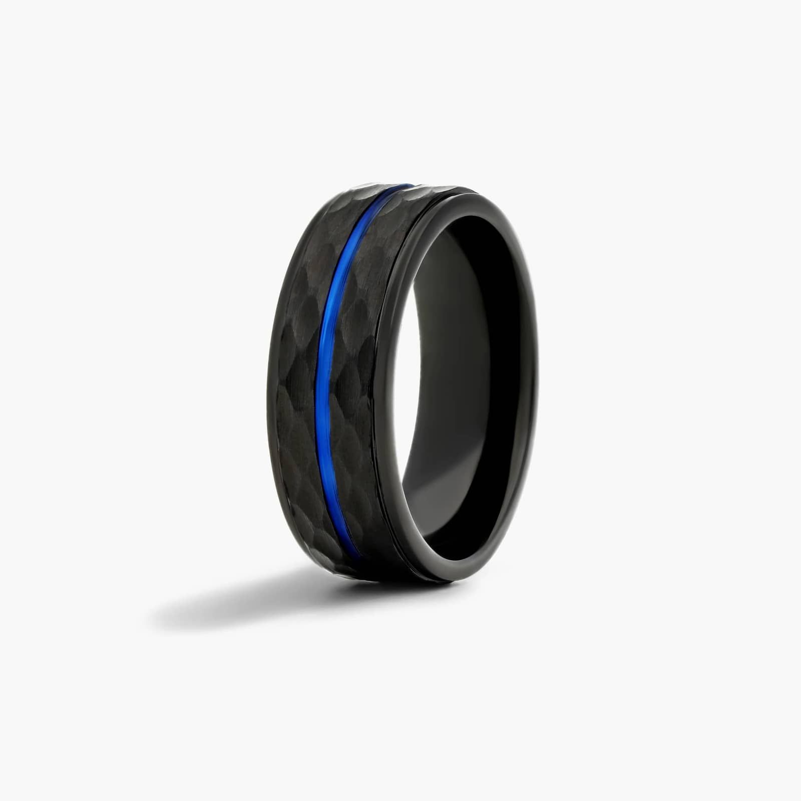 Faceted Band And Blue Stripe Men's Wedding Band In Cobalt (8.00mm)