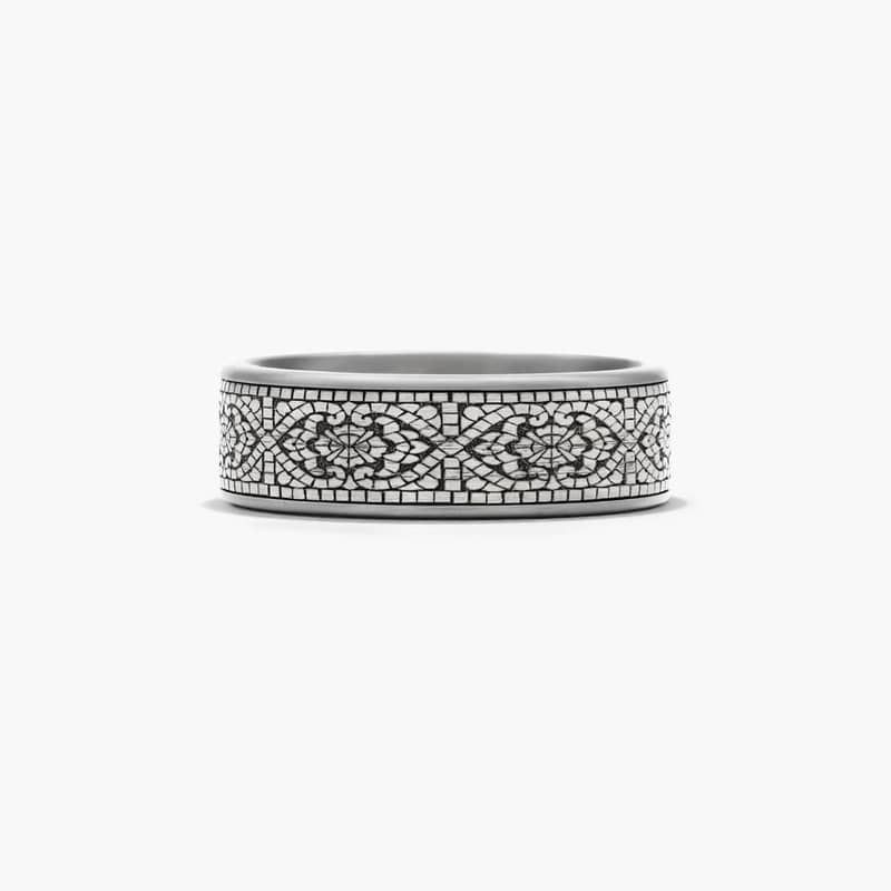Mosaic Pattern Men's Wedding Band In Tantalum (7.50mm)