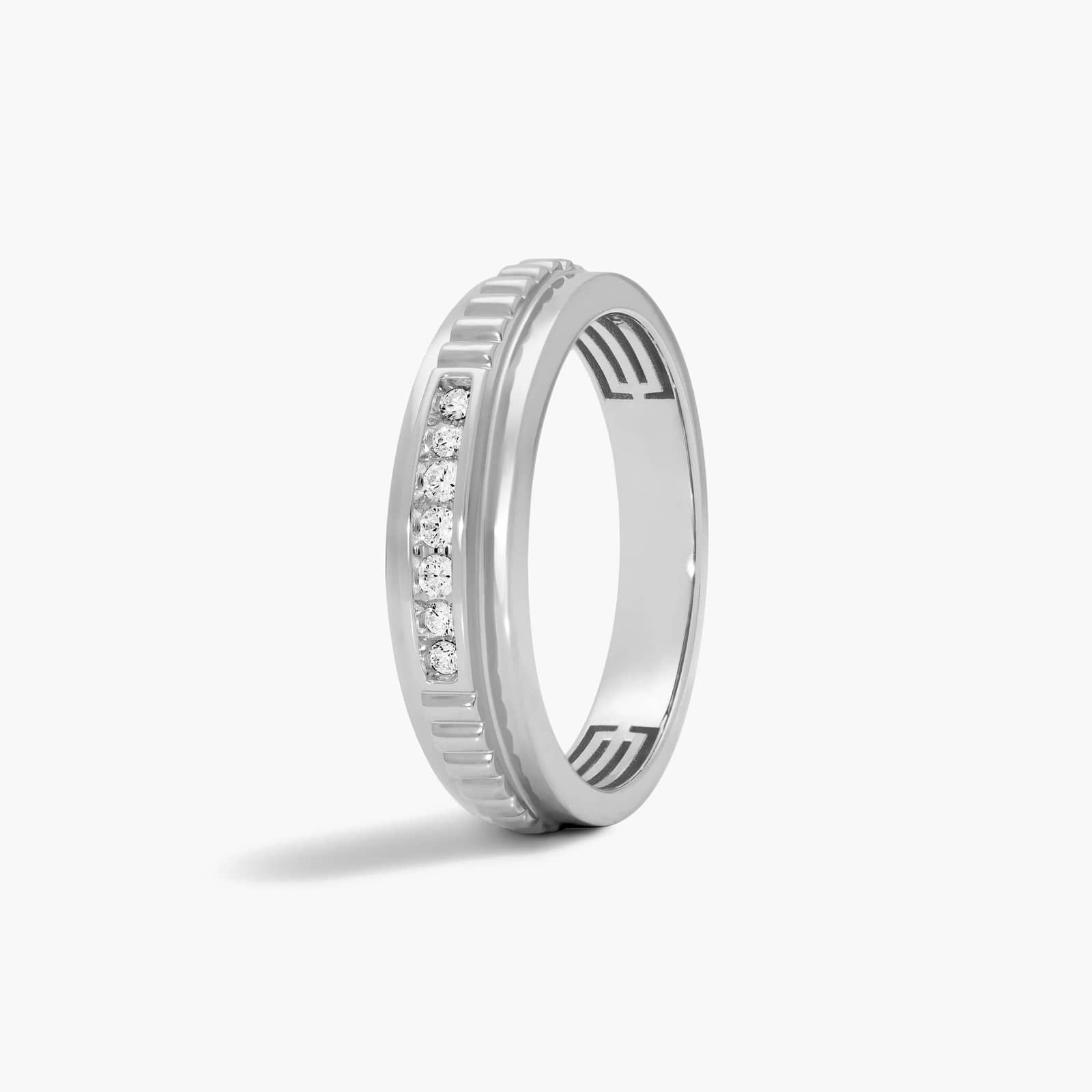 Ridged Channel Men's Diamond Wedding Band In 14K White Gold (6.00mm)
