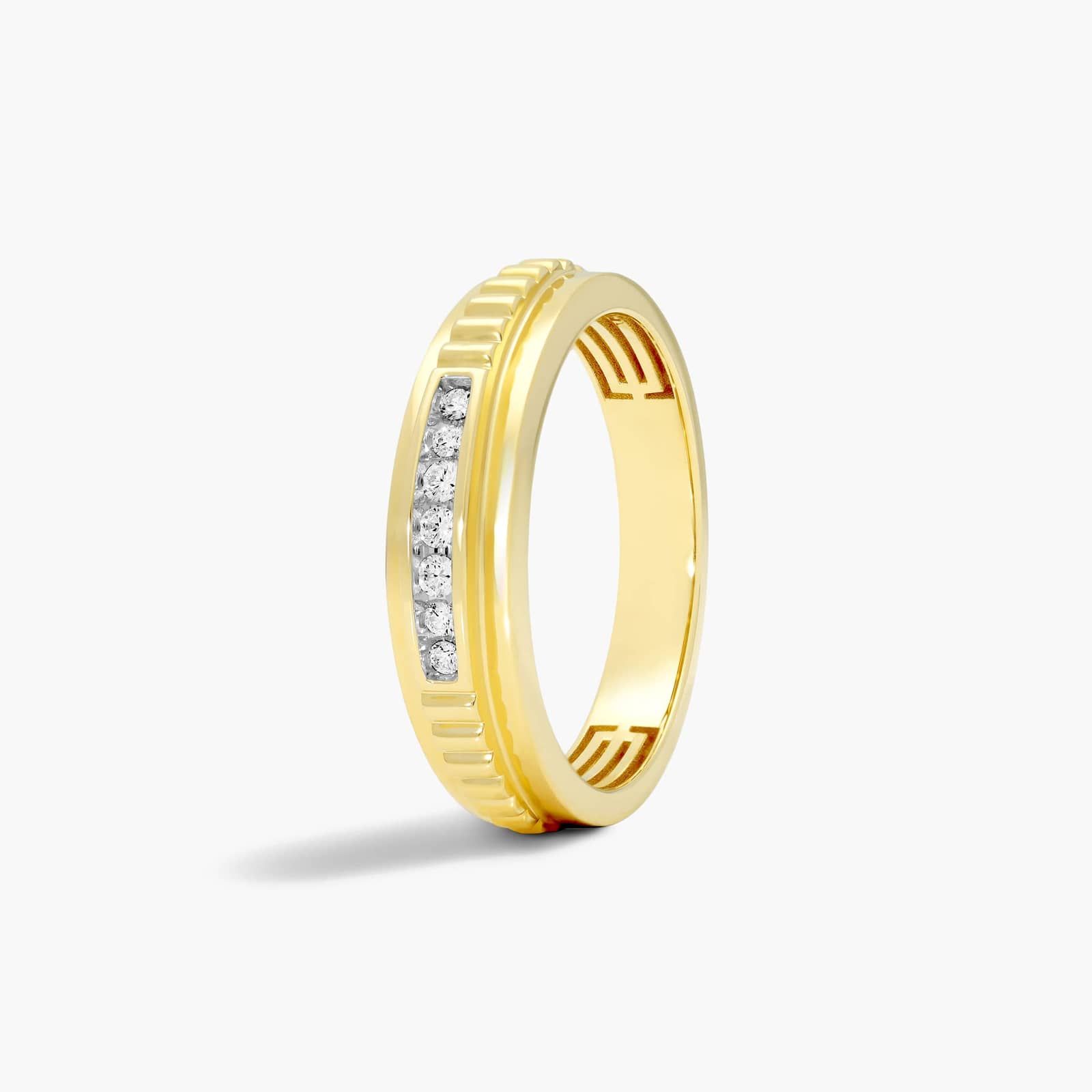 Ridged Channel Men's Diamond Wedding Band In 14K Yellow Gold (6.00mm)
