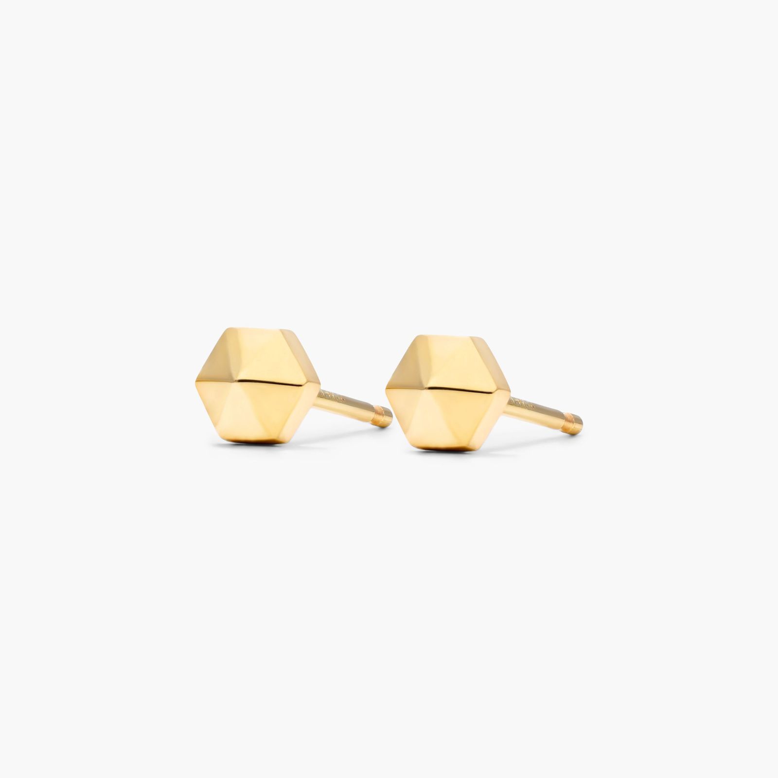 Hexagonal Pyramid Stud Earrings In 14K Yellow Gold