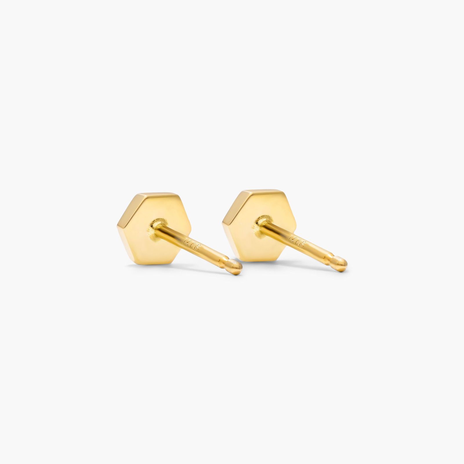 Hexagonal Pyramid Stud Earrings In 14K Yellow Gold