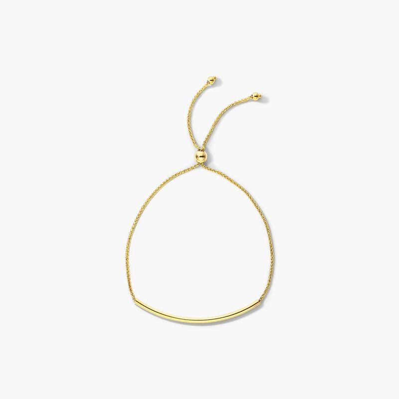 Curved Bar Bolo Bracelet In 14K Yellow Gold