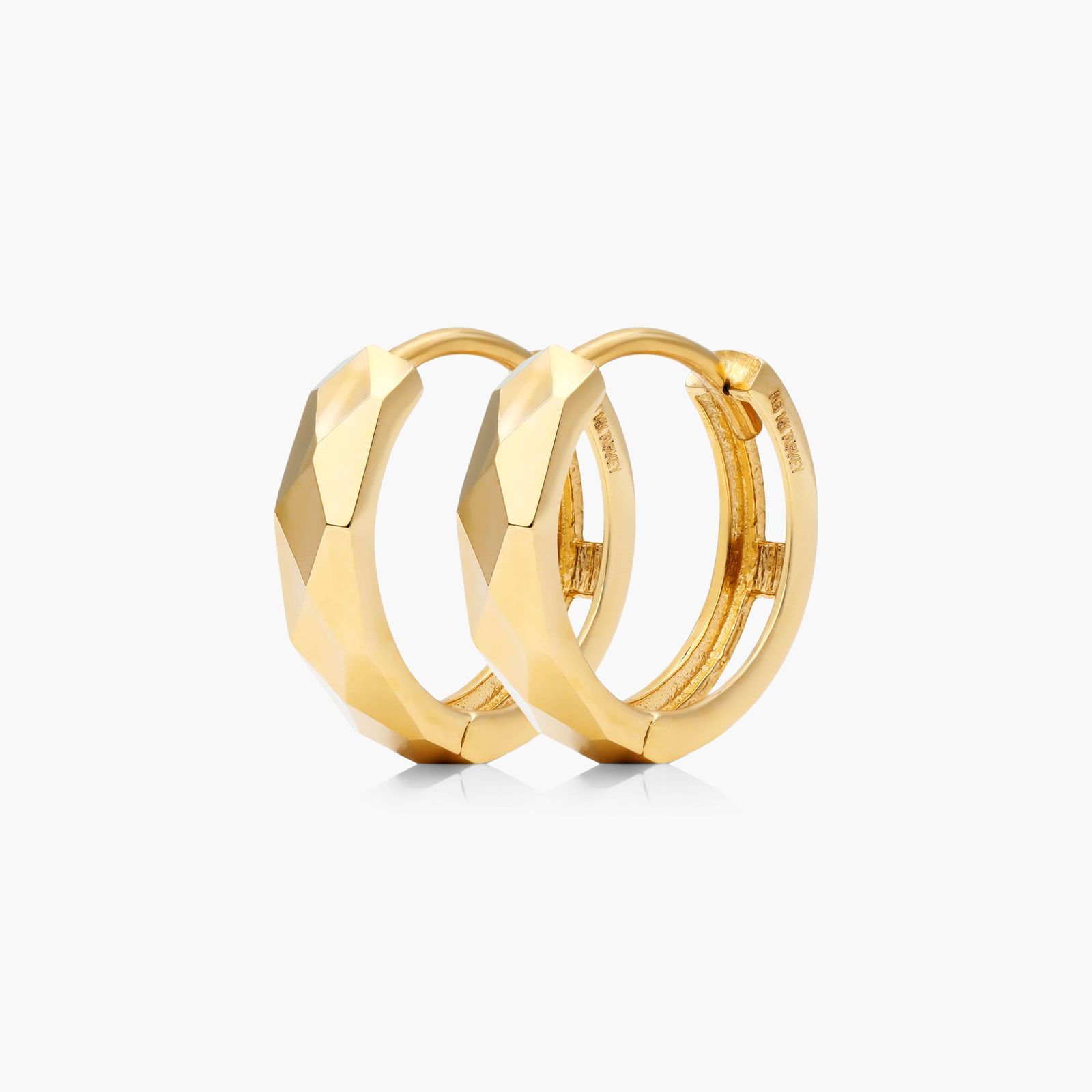 Faceted Hoop Earrings In 14K Yellow Gold