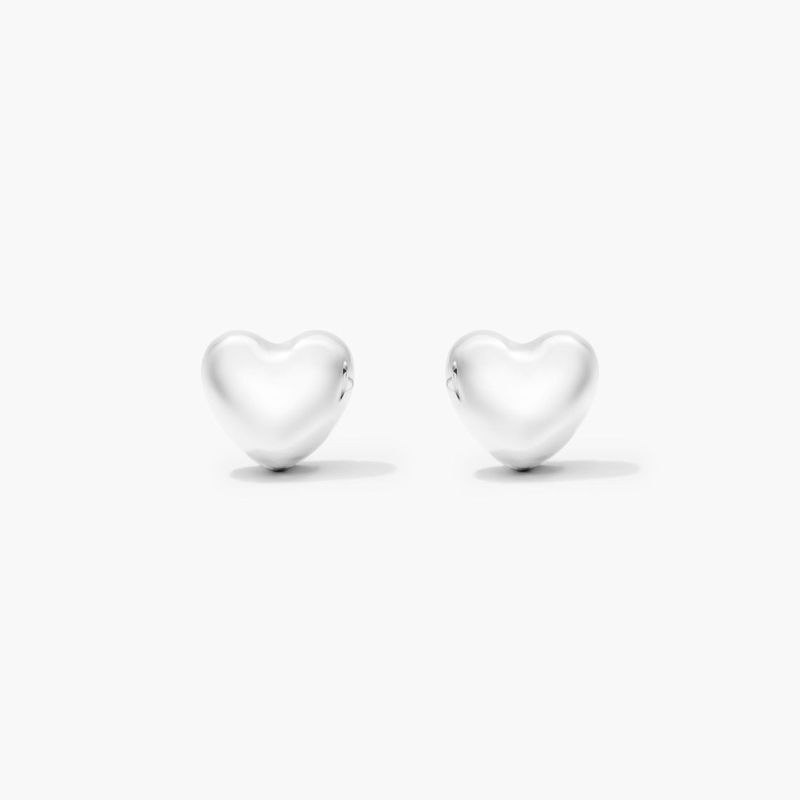 Heart Stud Earrings In 14K White Gold