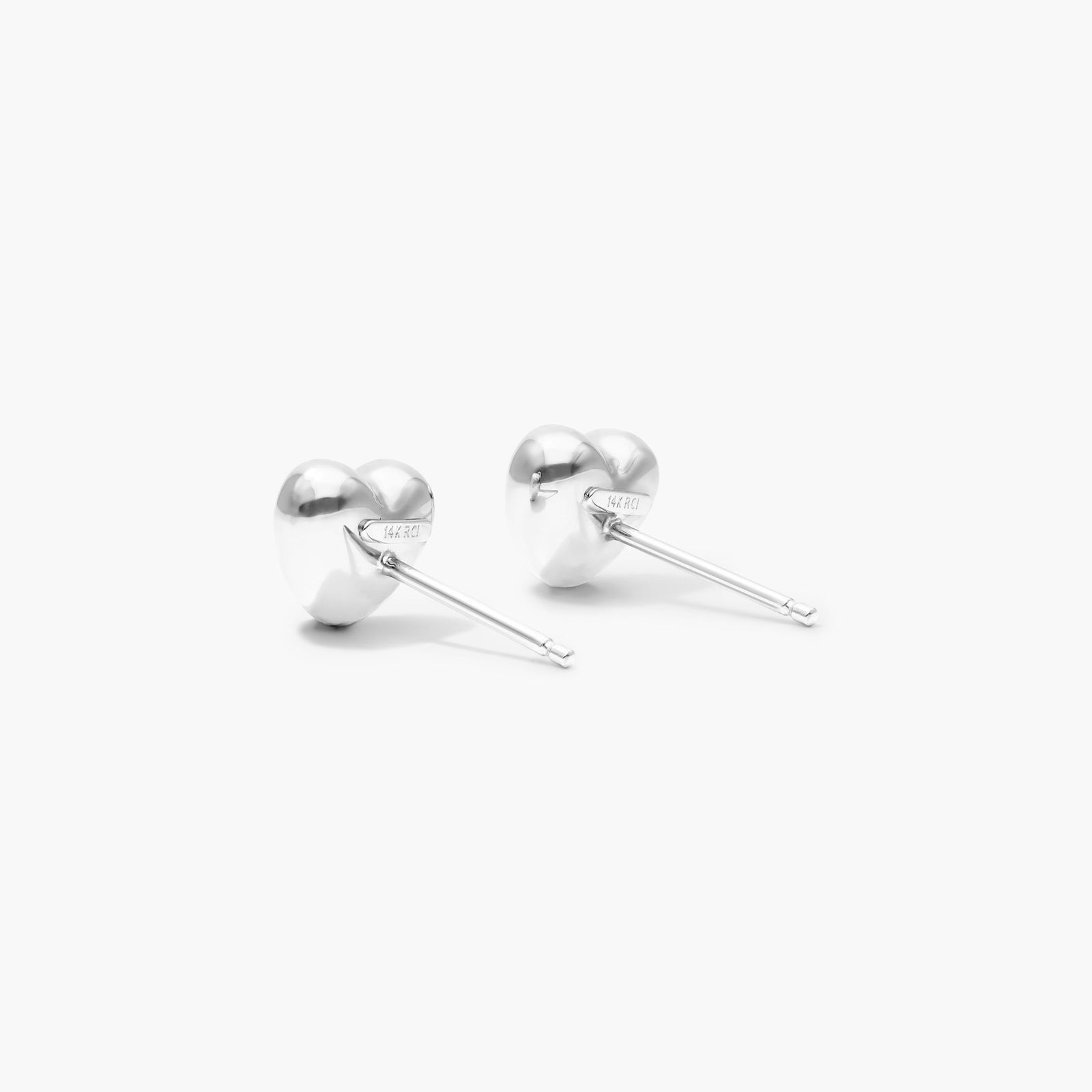 Heart Stud Earrings In 14K White Gold