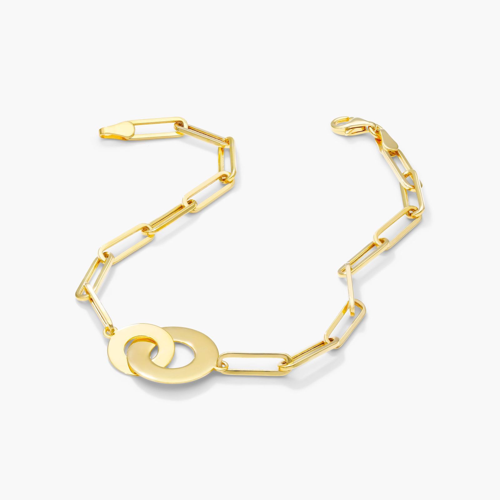 Interlocked Disk Paperclip Bracelet In 14K Yellow Gold